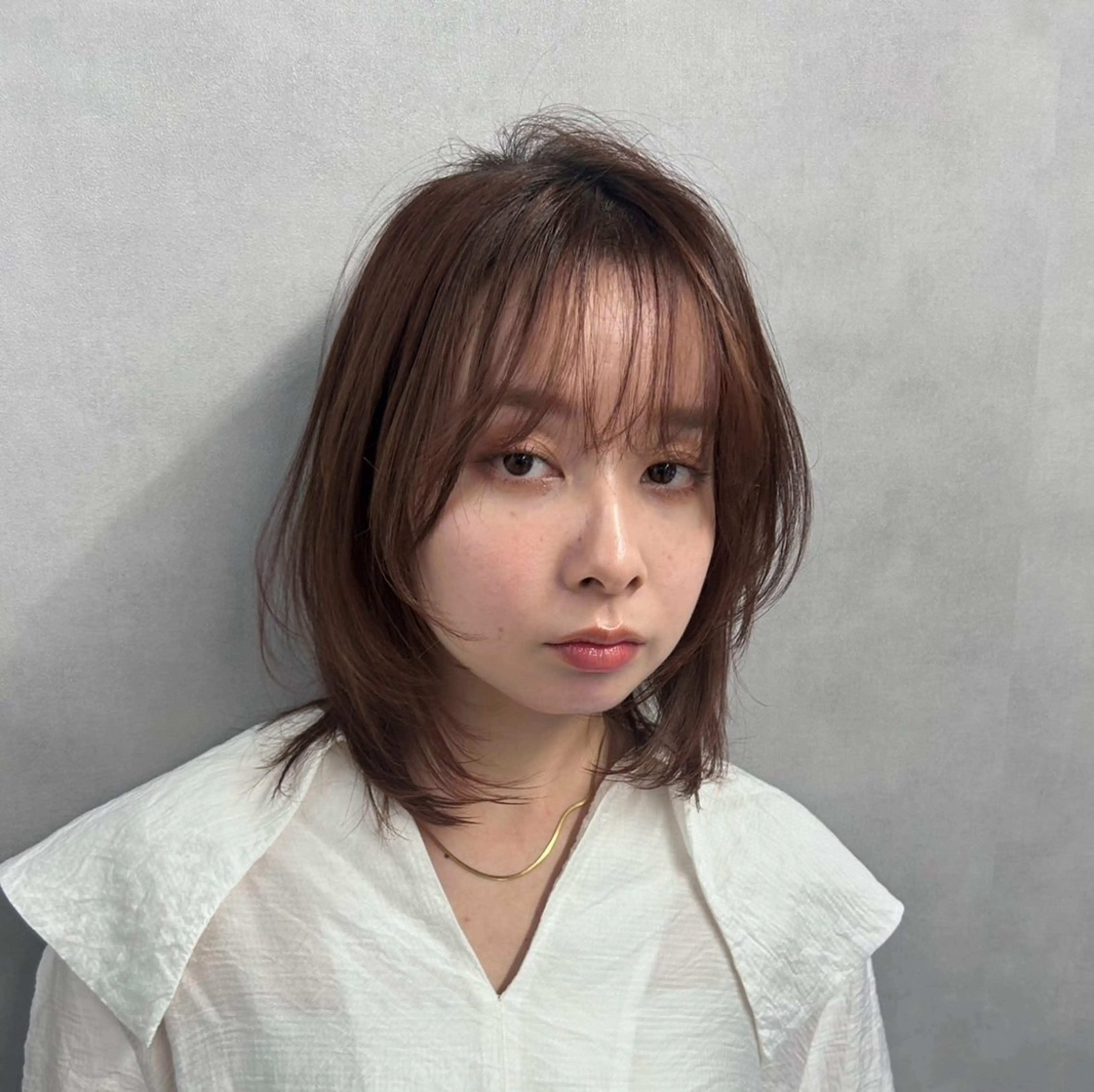 ミディアム カット ヘアカラー トリートメント 阿倍野/髪質改善 /縮毛矯正/坪田幸広のヘアスタイル