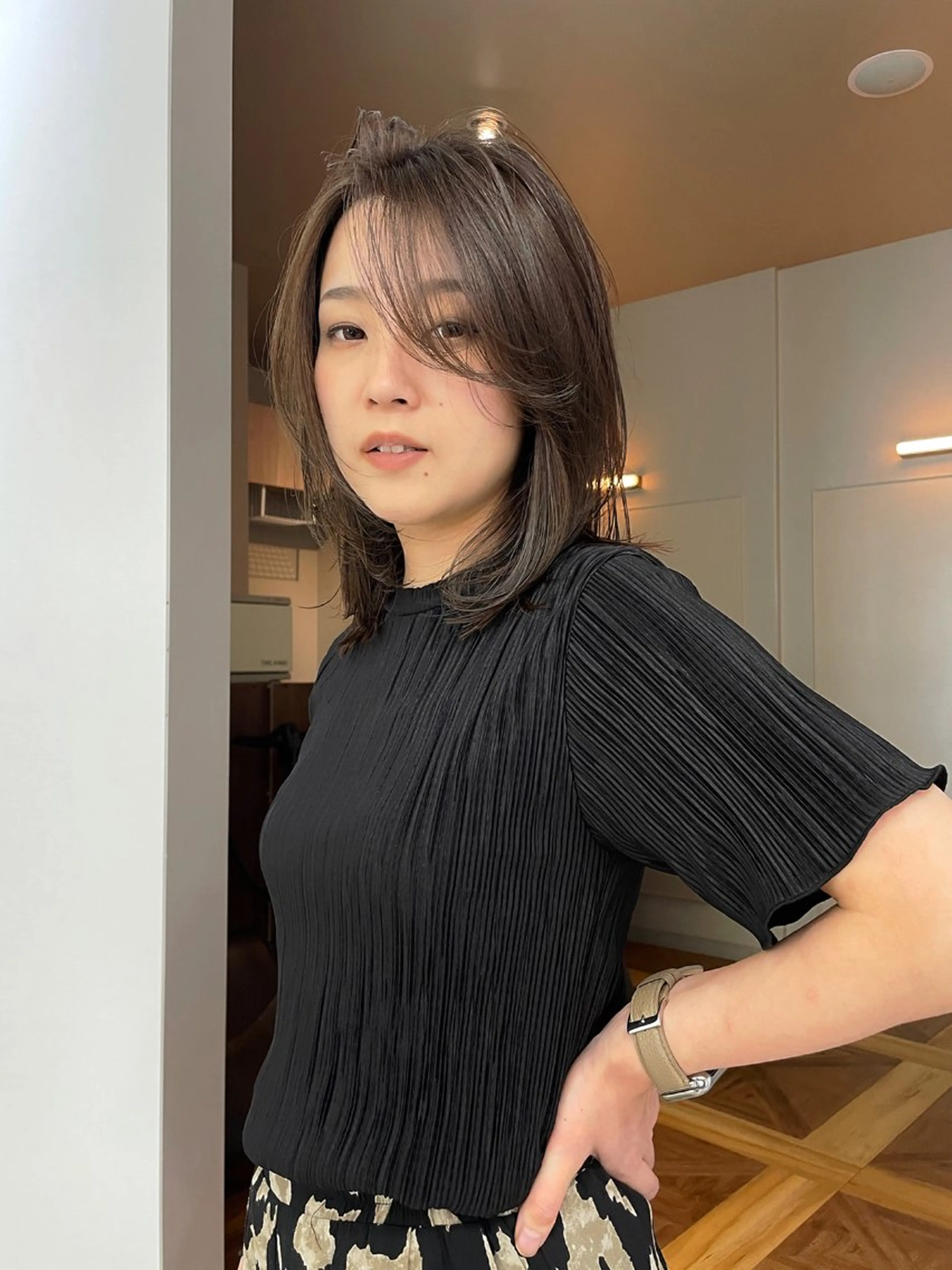 ミディアム カラー カット ヘアカラー トリートメント 緒方リエ 時短ショート・ボブのヘアスタイル