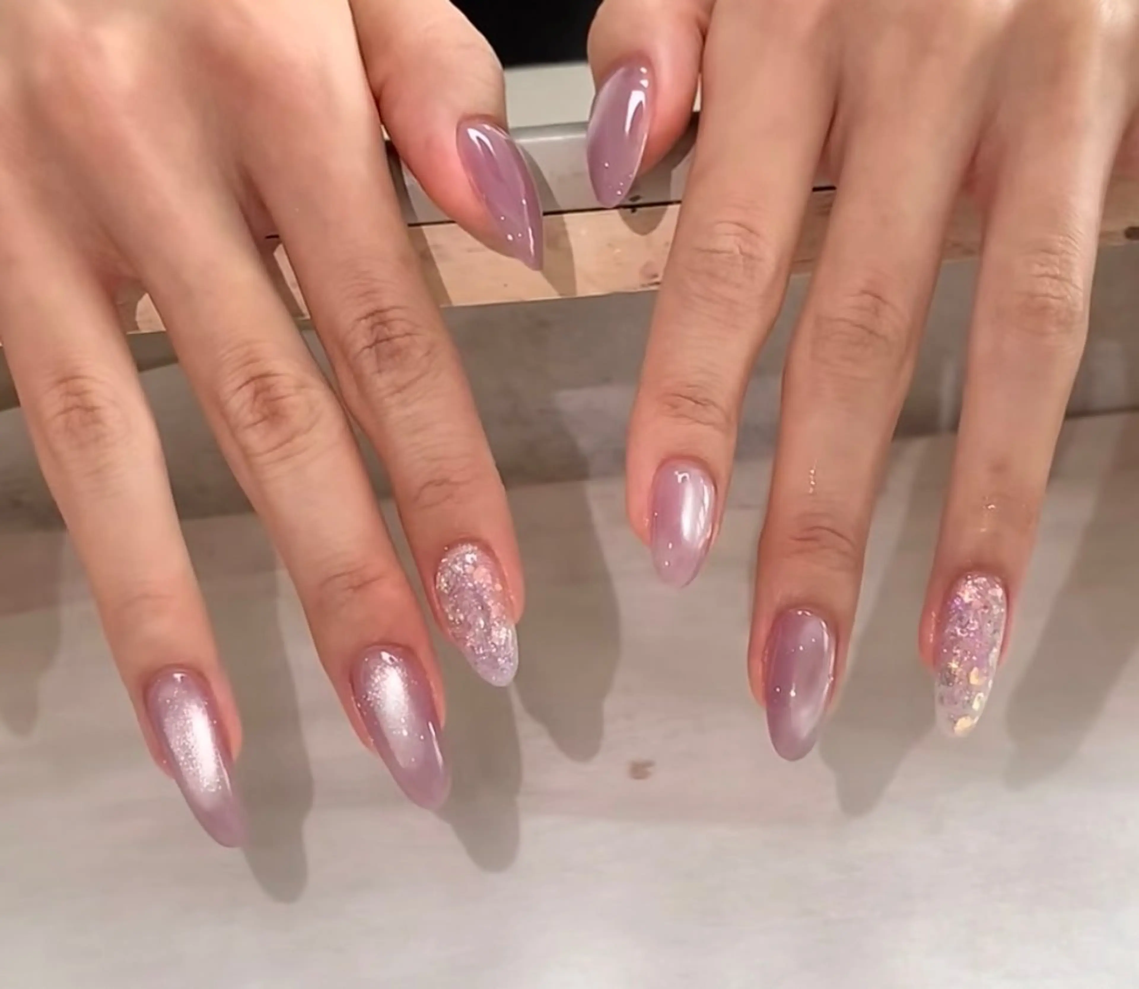 ネイル フレンチネイル ガーリー ガラスフレンチ 韓国ネイル ロングネイル ハンドネイル Venus nail チップ長さだし専門店のネイルデザイン