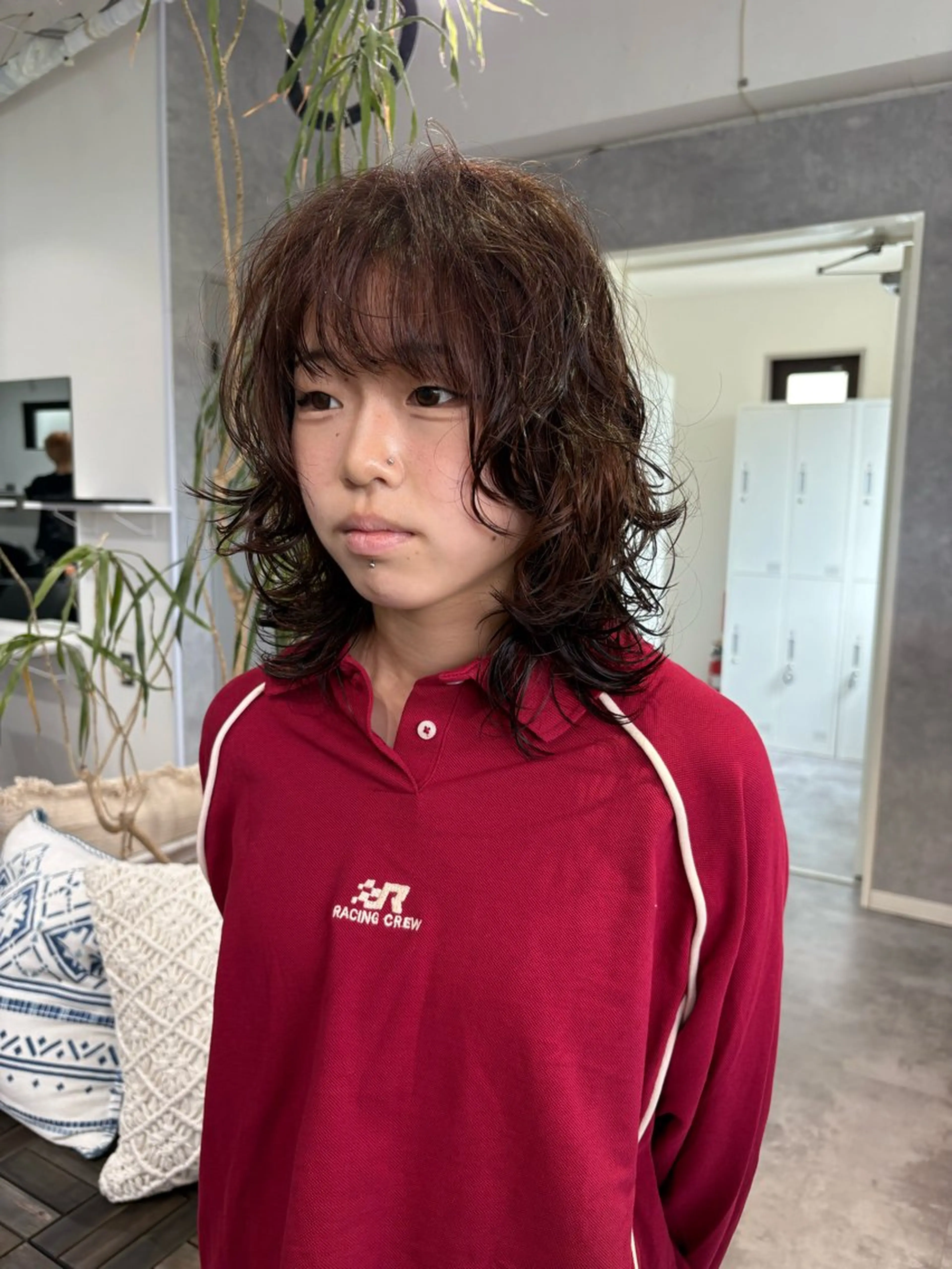 ミディアム ミディアムパーマ レイヤーカット ウルフカット カット パーマ 大人上品特化 レイヤー🇺🇸山村のヘアスタイル