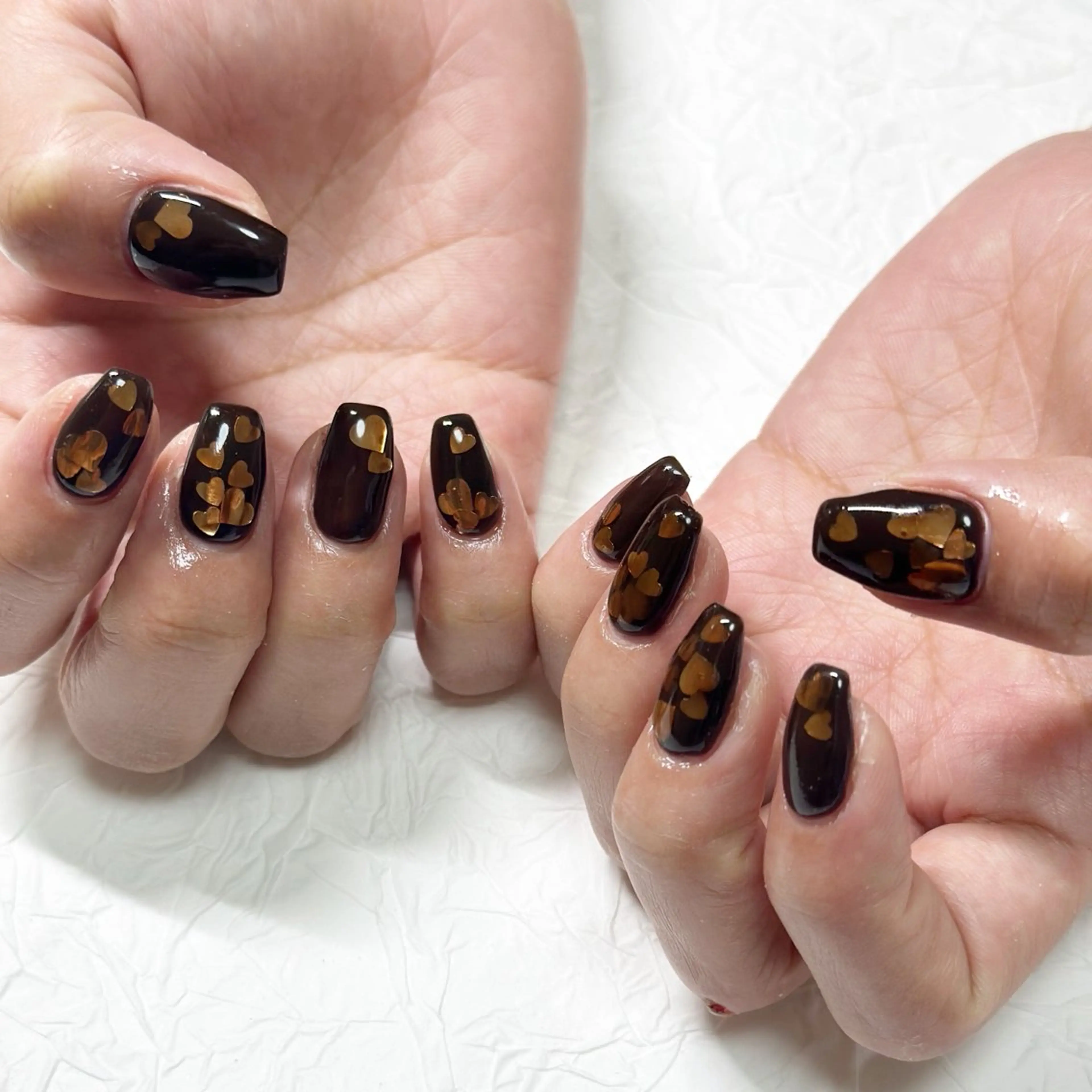 ネイル ブラウン ハート nailist yuiのネイルデザイン