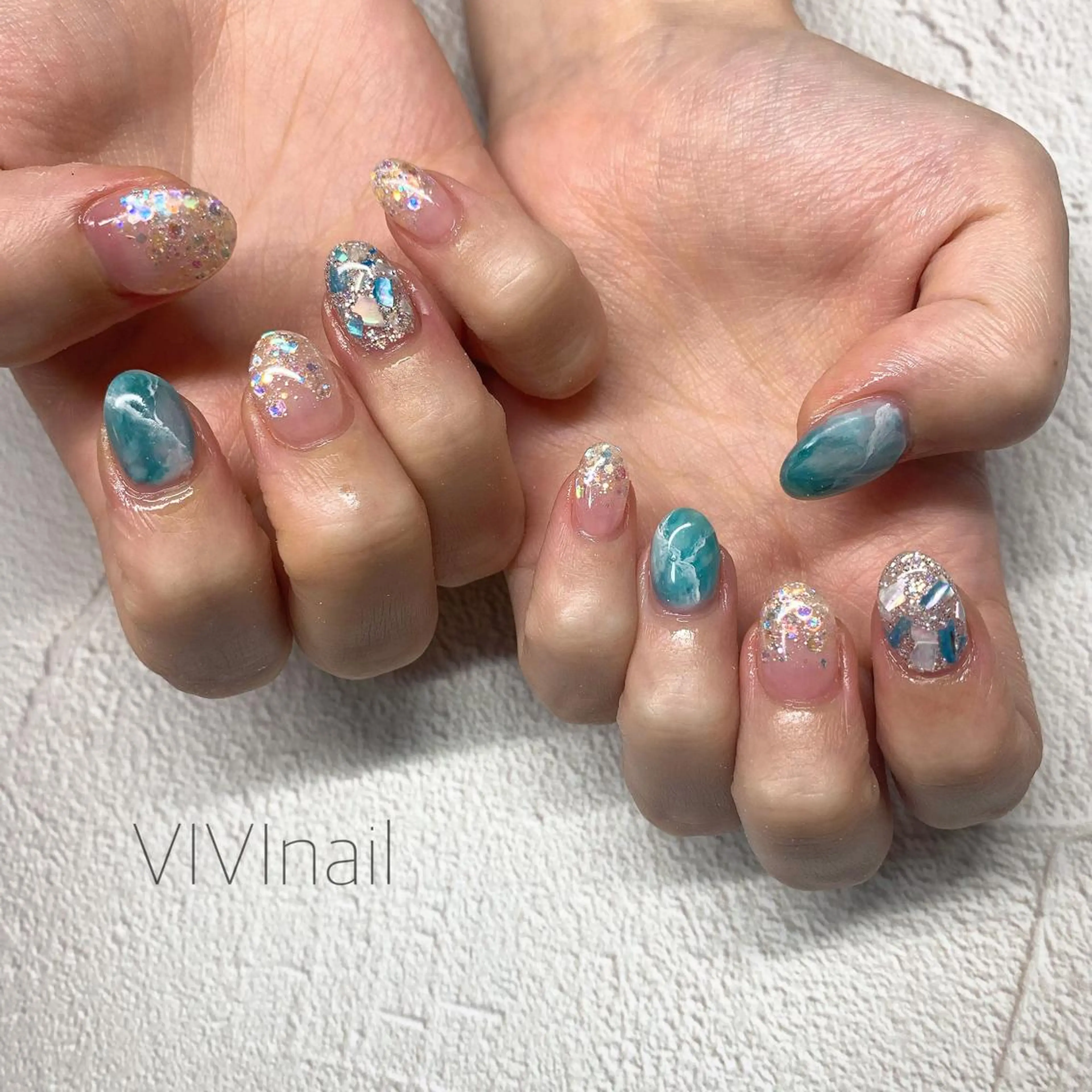 ネイル ブルー 大理石ネイル(マーブル) ハンドネイル vivi nailのネイルデザイン