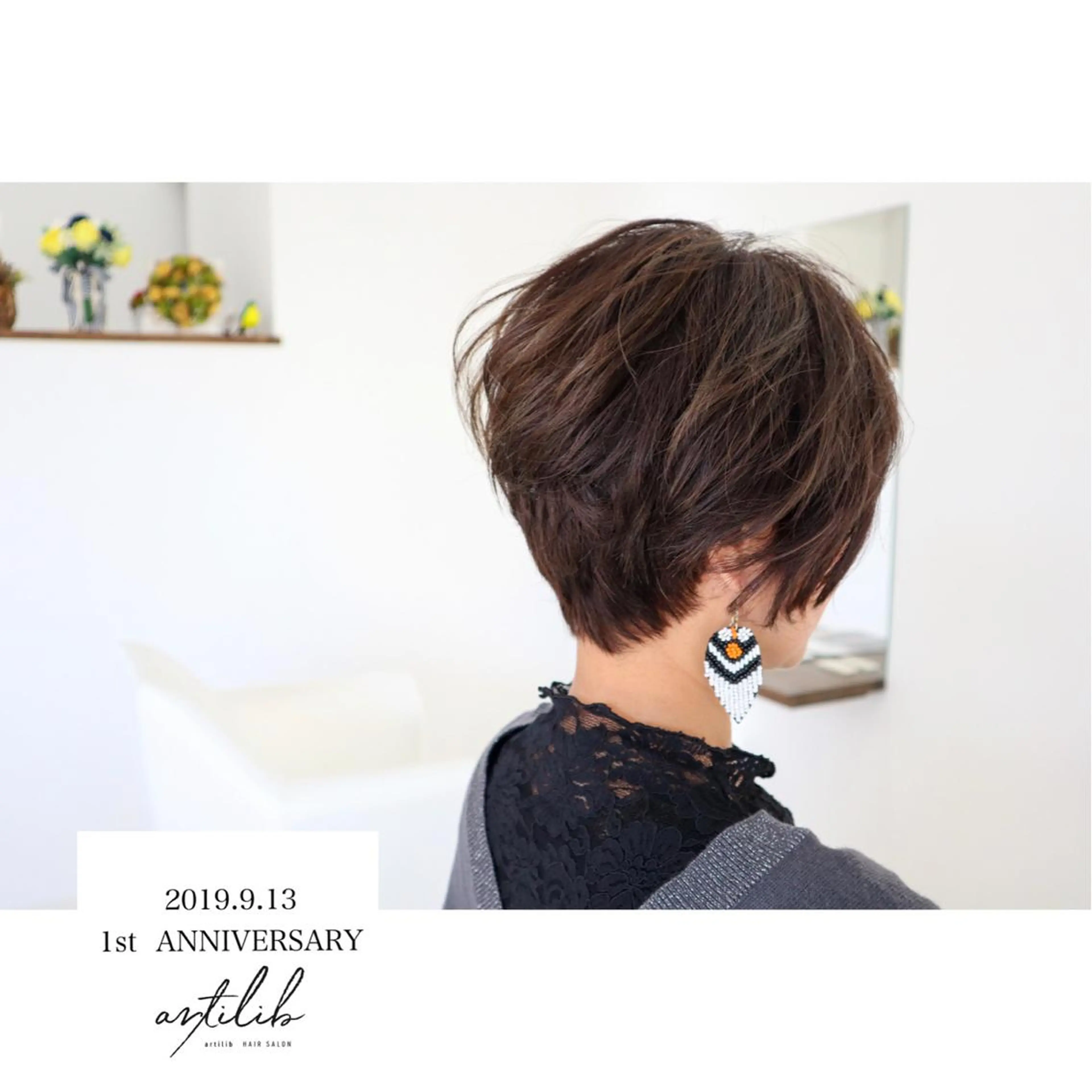ショート カラー ヘアアレンジ 切りっぱなしボブ ショートボブ アディクシーカラー アクアカラー 透明感カラー SHO担当髪質改善 東加古川アーティブのヘアスタイル