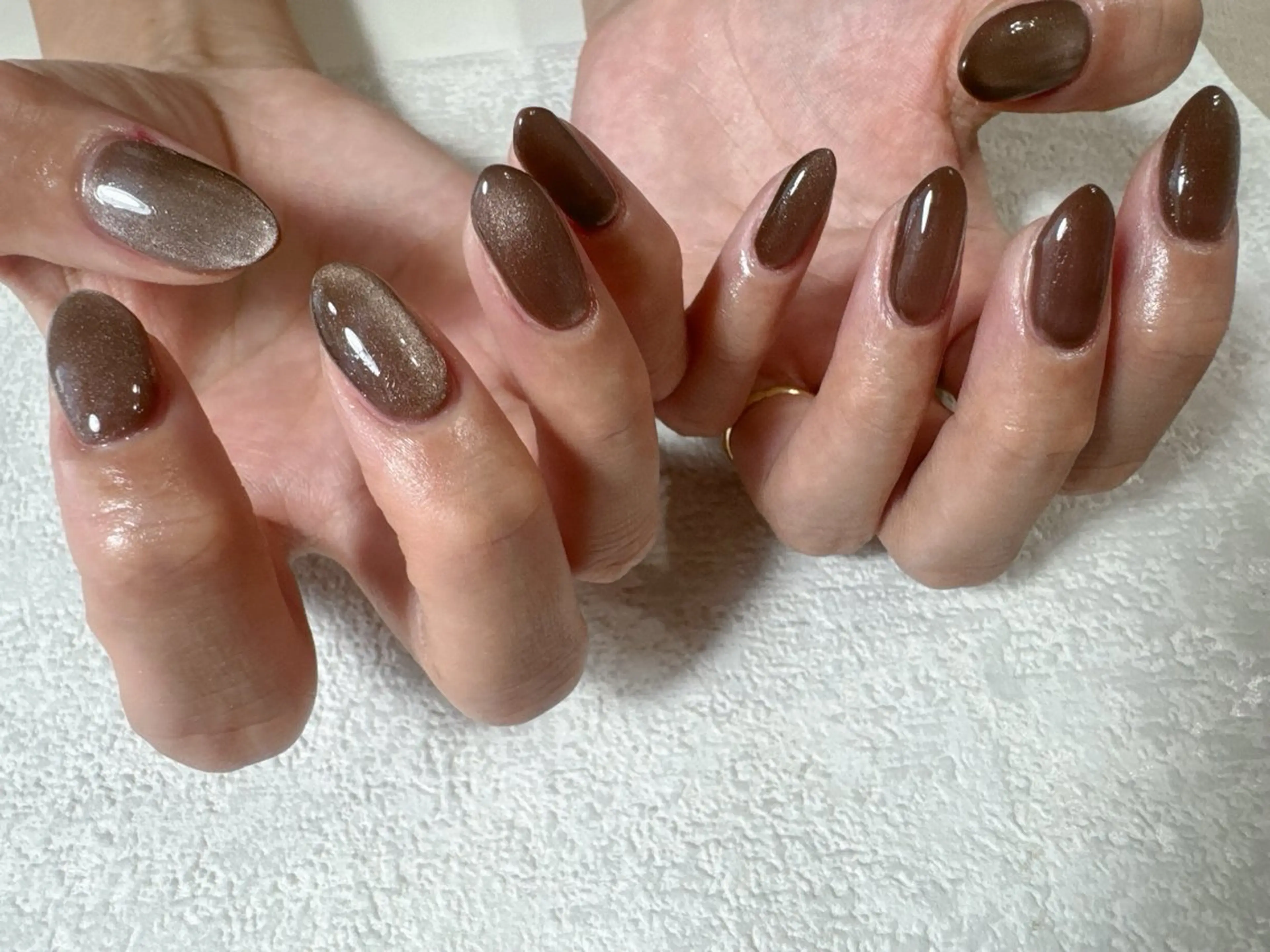 ネイル オーロラネイル ブラウン フットネイル フレンチネイル ジェルネイル kikinail 溝の口のネイルデザイン