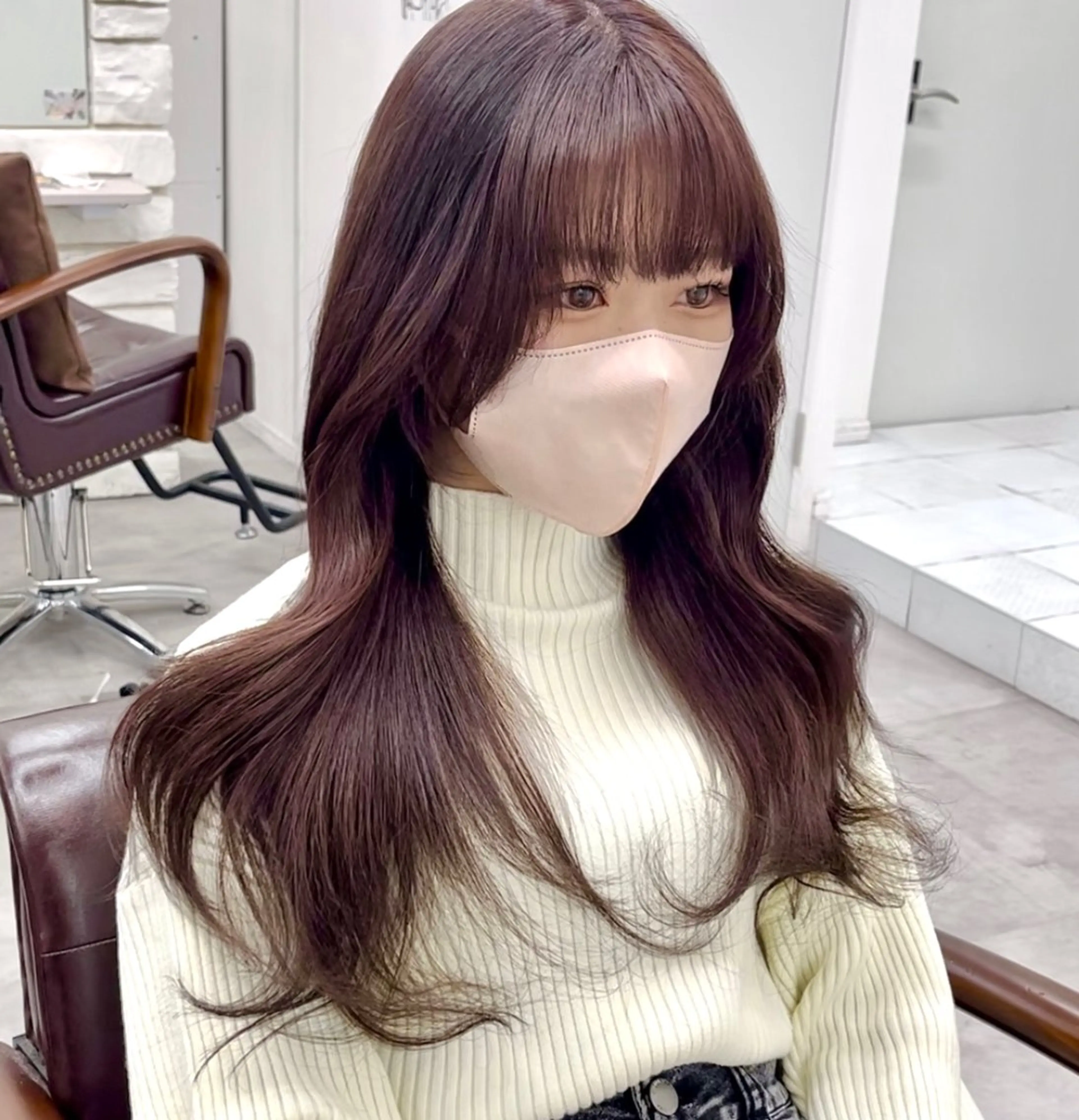 ロング カラー ブラウンカラー ピンクカラー ピンクブラウン カット ヘアカラー トリートメント 巻ける髪質改善で美髪 にデザイン✨/よしみのヘアスタイル