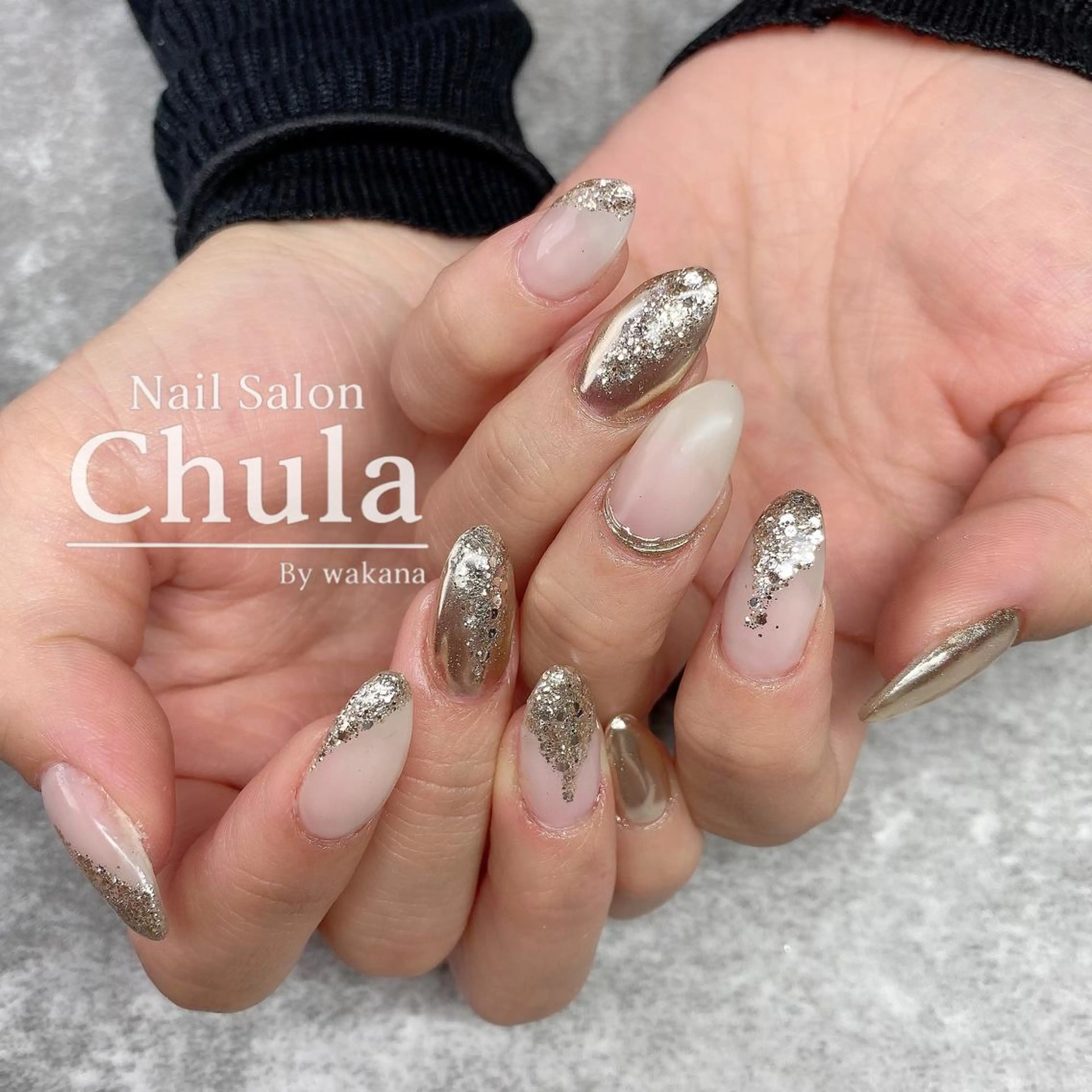 ネイル ゴールド ミラーネイル ハンドネイル Nailsalon Chulaのネイルデザイン