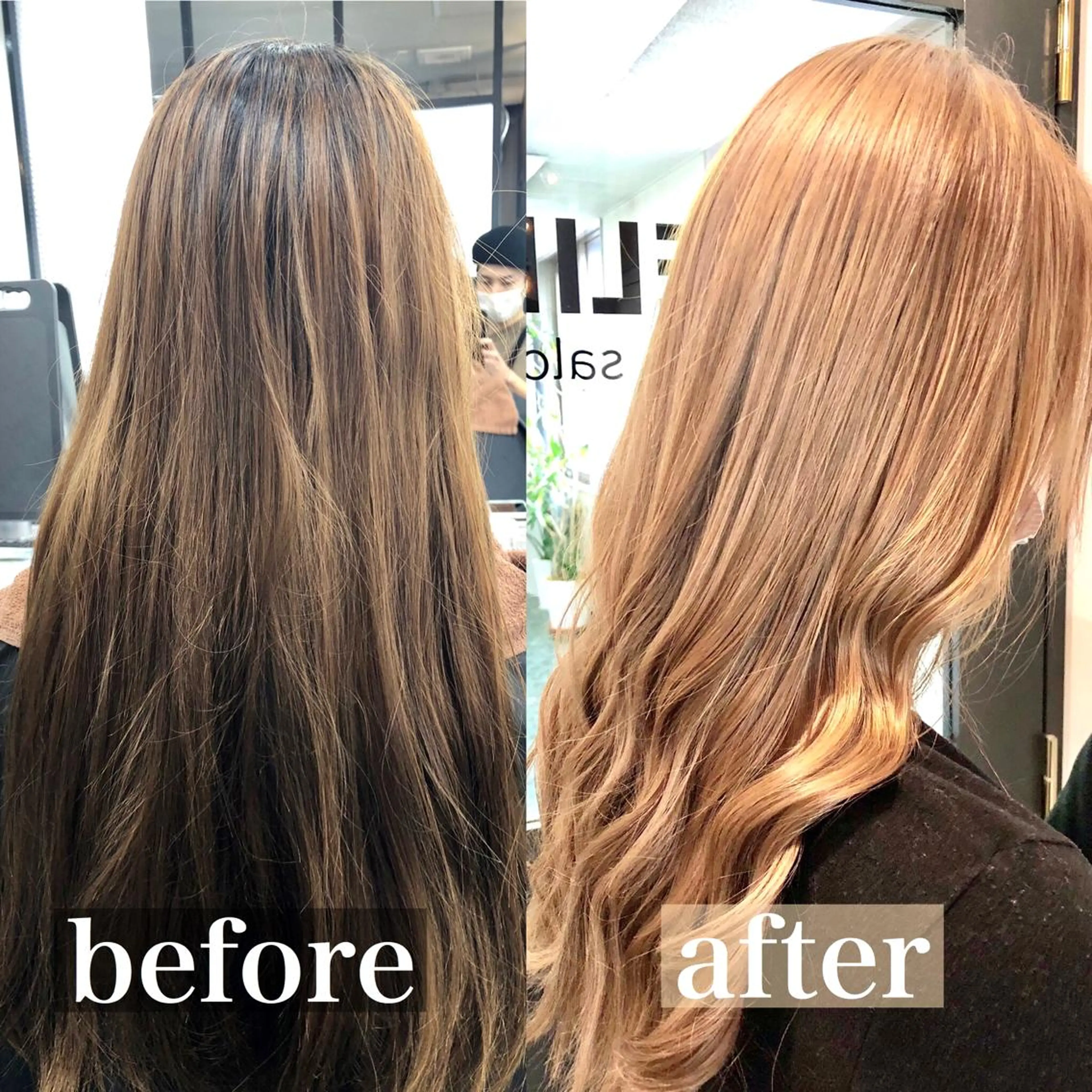 ロング カラー ベージュカラー ブリーチ ヘアカラー トリートメント 難波/心斎橋/ボブ/ 髪質改善/ハイトーンのヘアスタイル