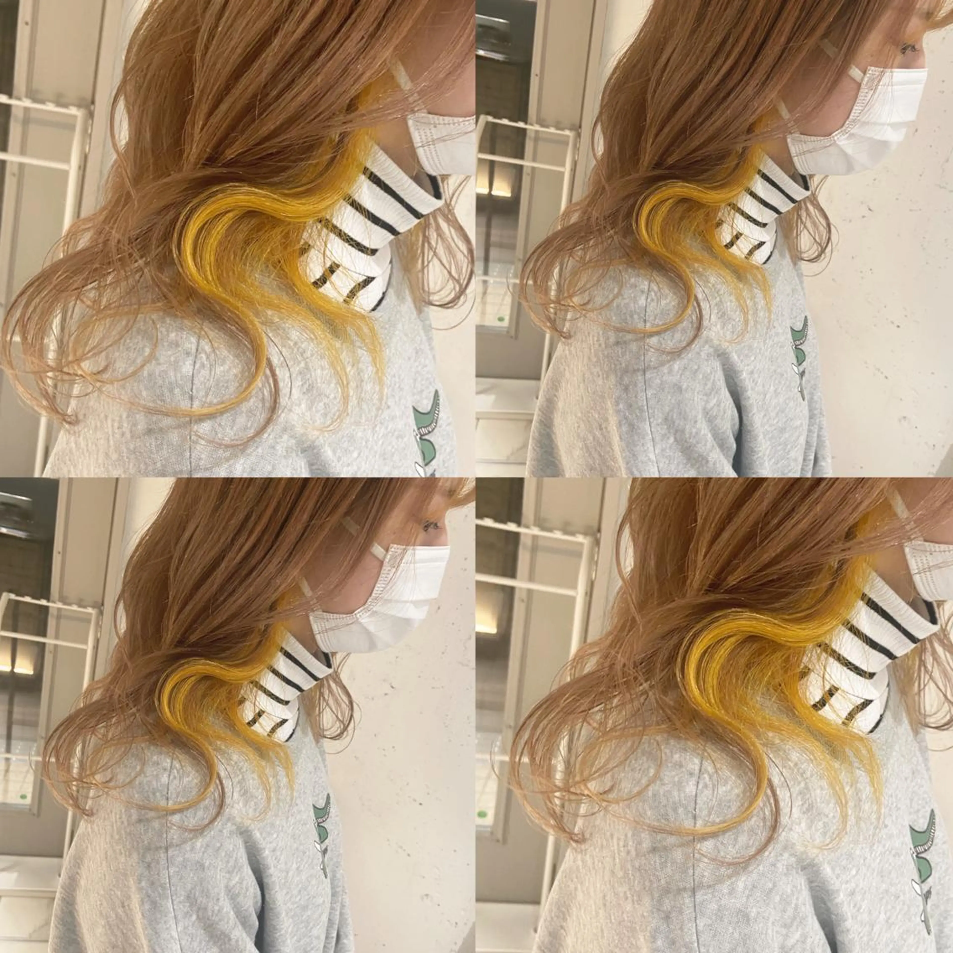 ミディアム カラー ベージュカラー ハイトーンカラー インナーカラー ミルクティーベージュ イエローカラー カジュアルを女っぽく 𝗮𝘆𝗮𝗰𝗼のヘアスタイル