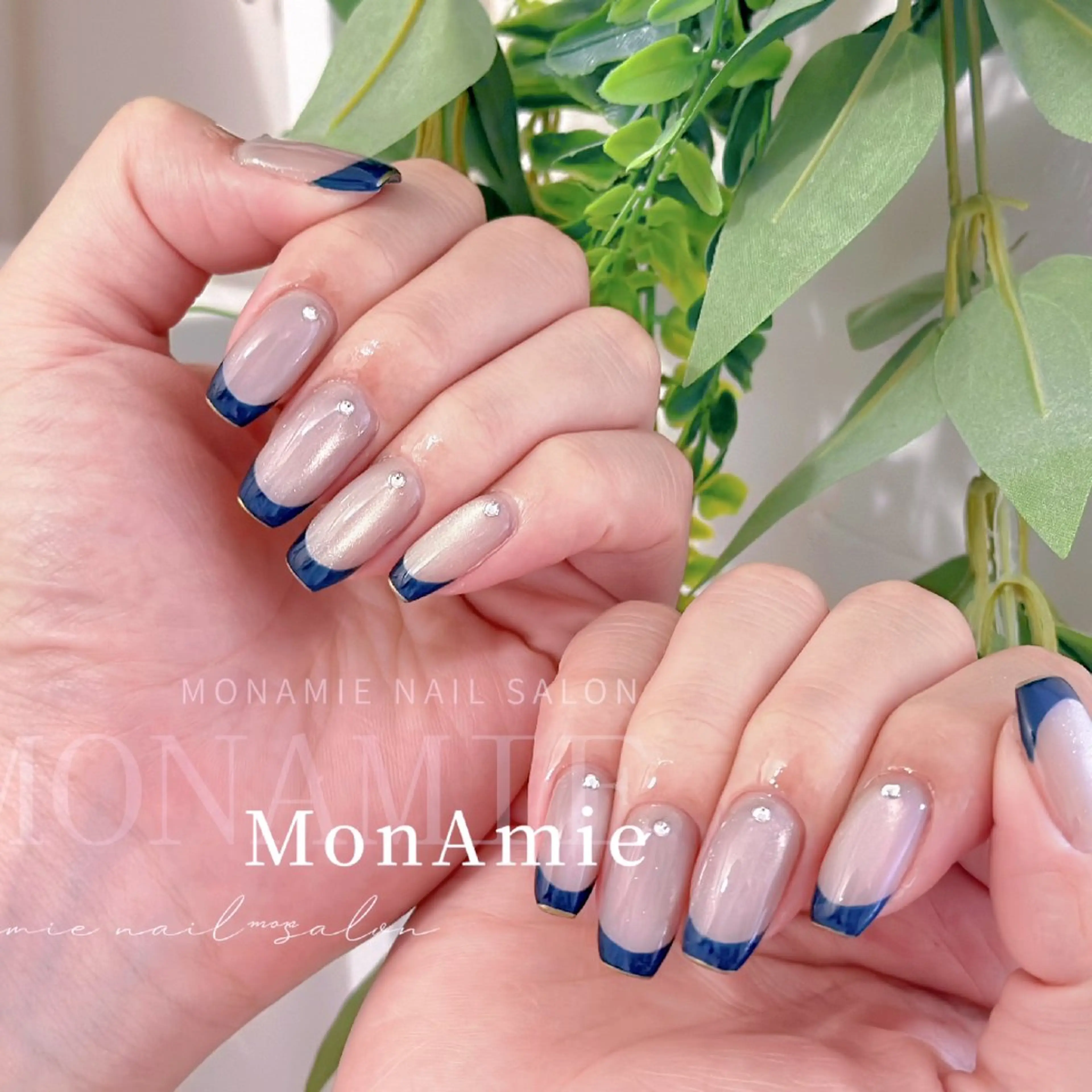 ネイル フレンチネイル ネイビー ハンドネイル ハンドケア MonAmie NailSalonのネイルデザイン