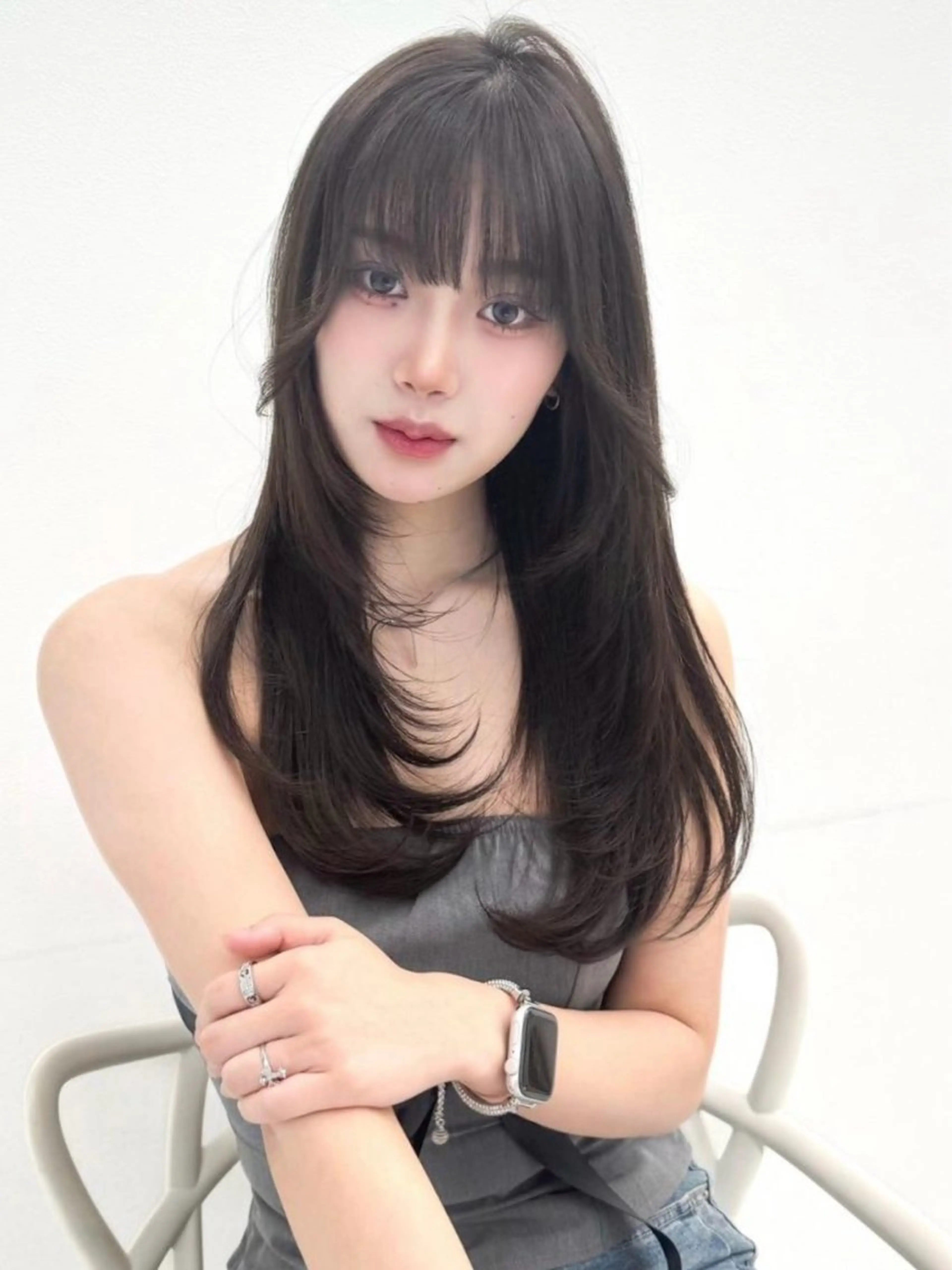 ロング カラー 赤み消し韓国ヘア レイヤー縮毛🤍渡邉のヘアスタイル