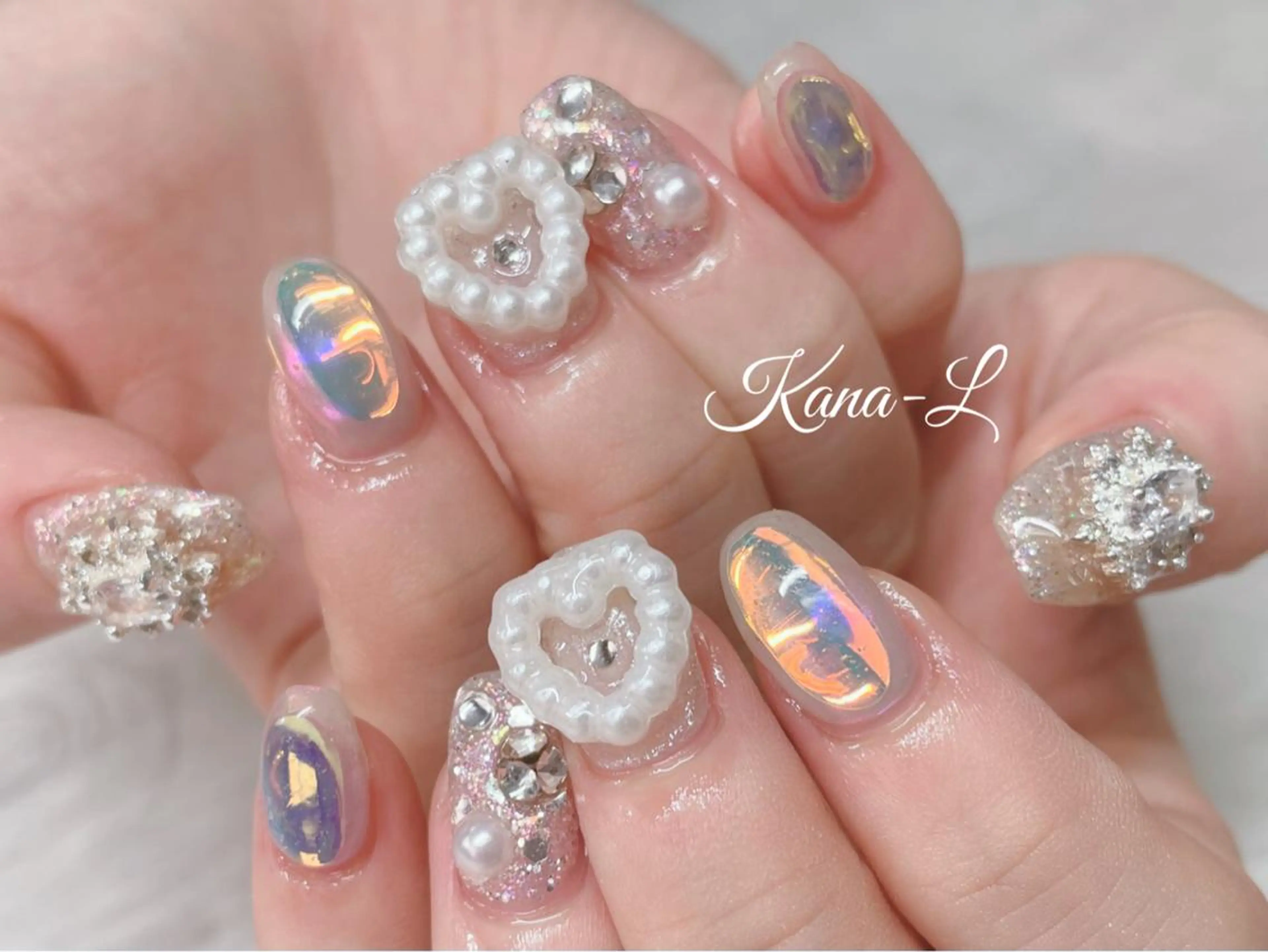 カラー ネイル ジェルネイル ハート 氷ネイル・うるうるネイル キラキラネイル 韓国ネイル 芦辺 香奈のネイルデザイン