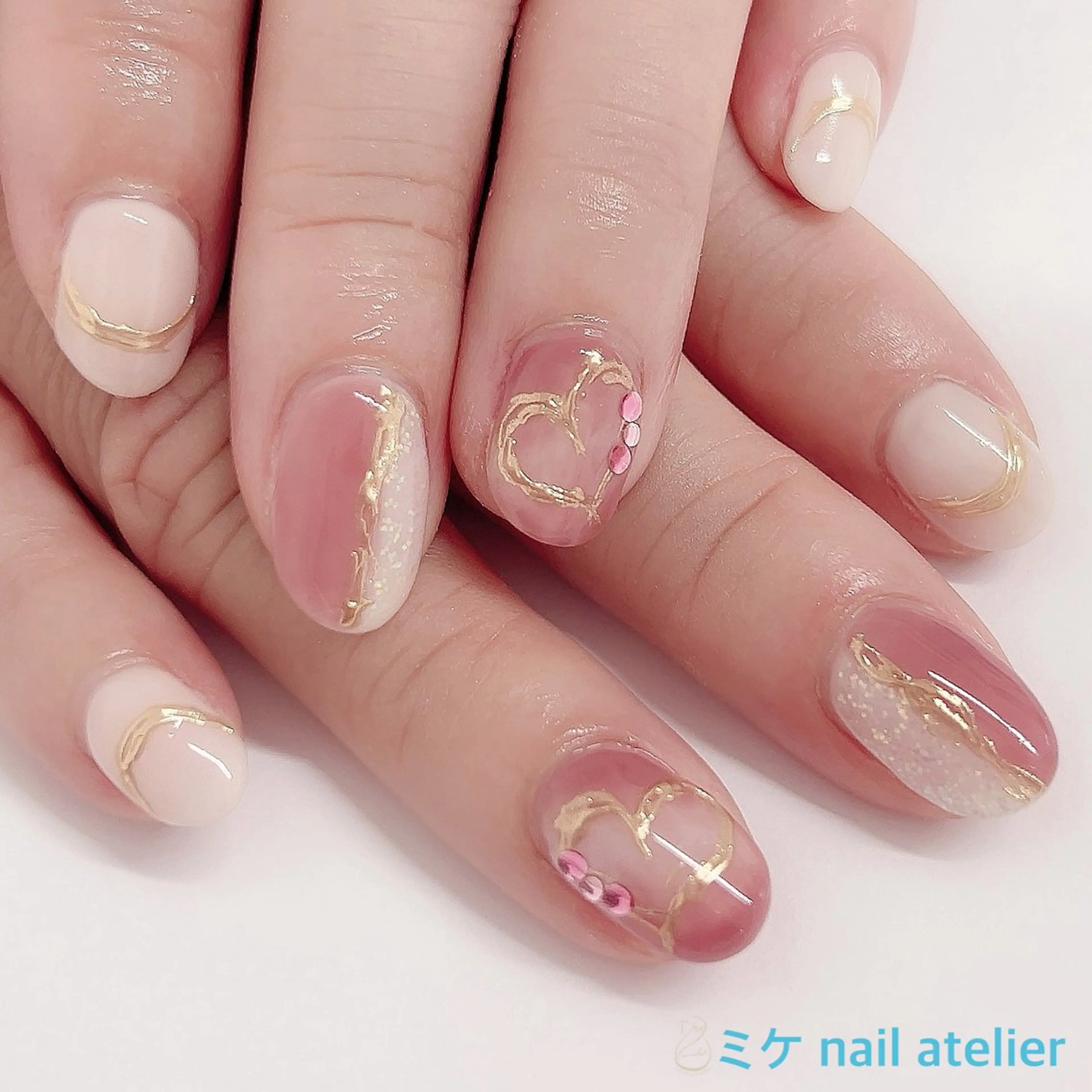 ネイル アートネイル ジェルネイル ハート ミラーネイル ワンカラーネイル ハンドネイル h. rikaのネイルデザイン