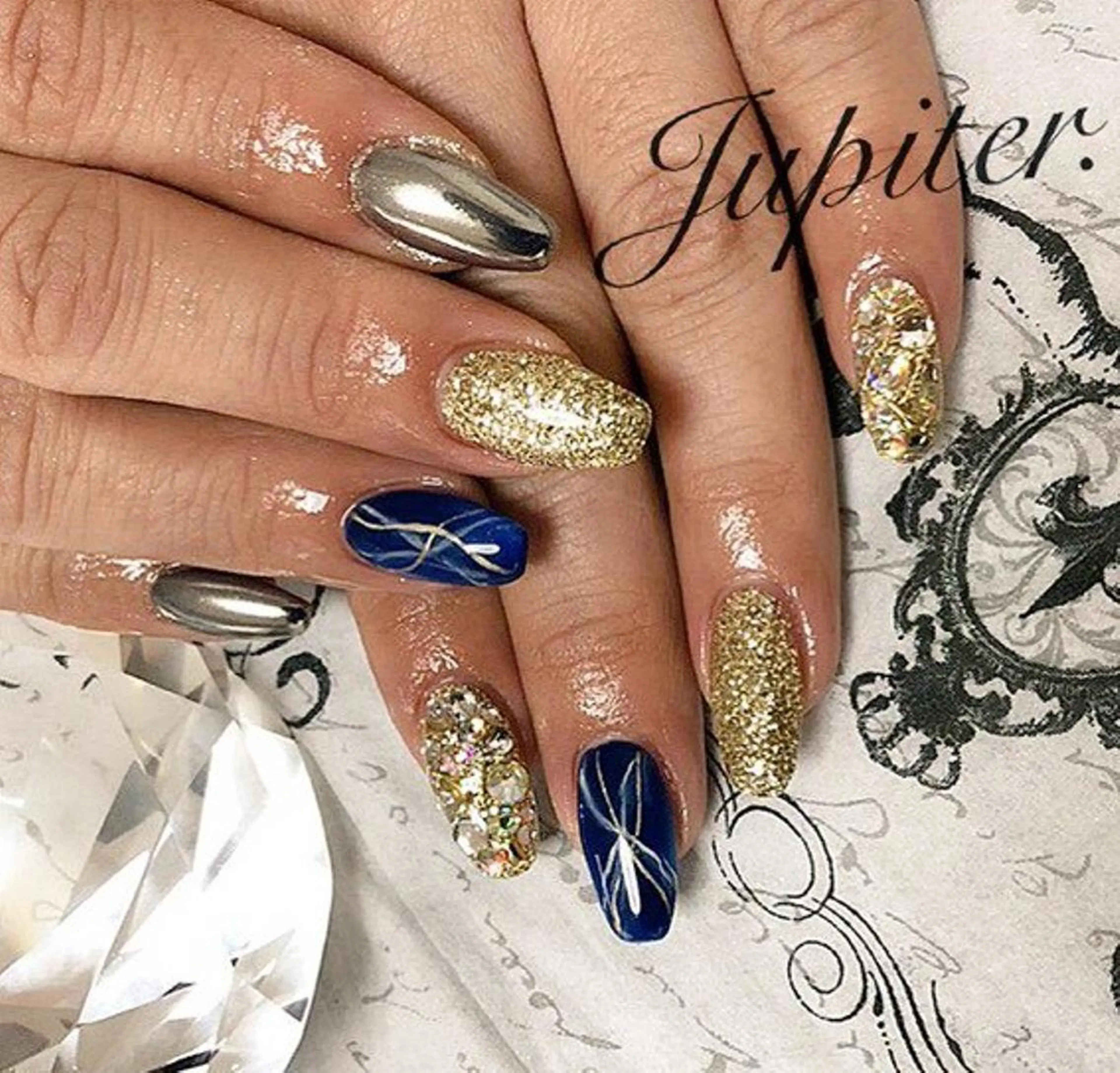 ネイル 大理石ネイル(マーブル) ミラーネイル ハンドネイル PrivateSalon Jupiter所属・Jupiter .のネイルデザイン