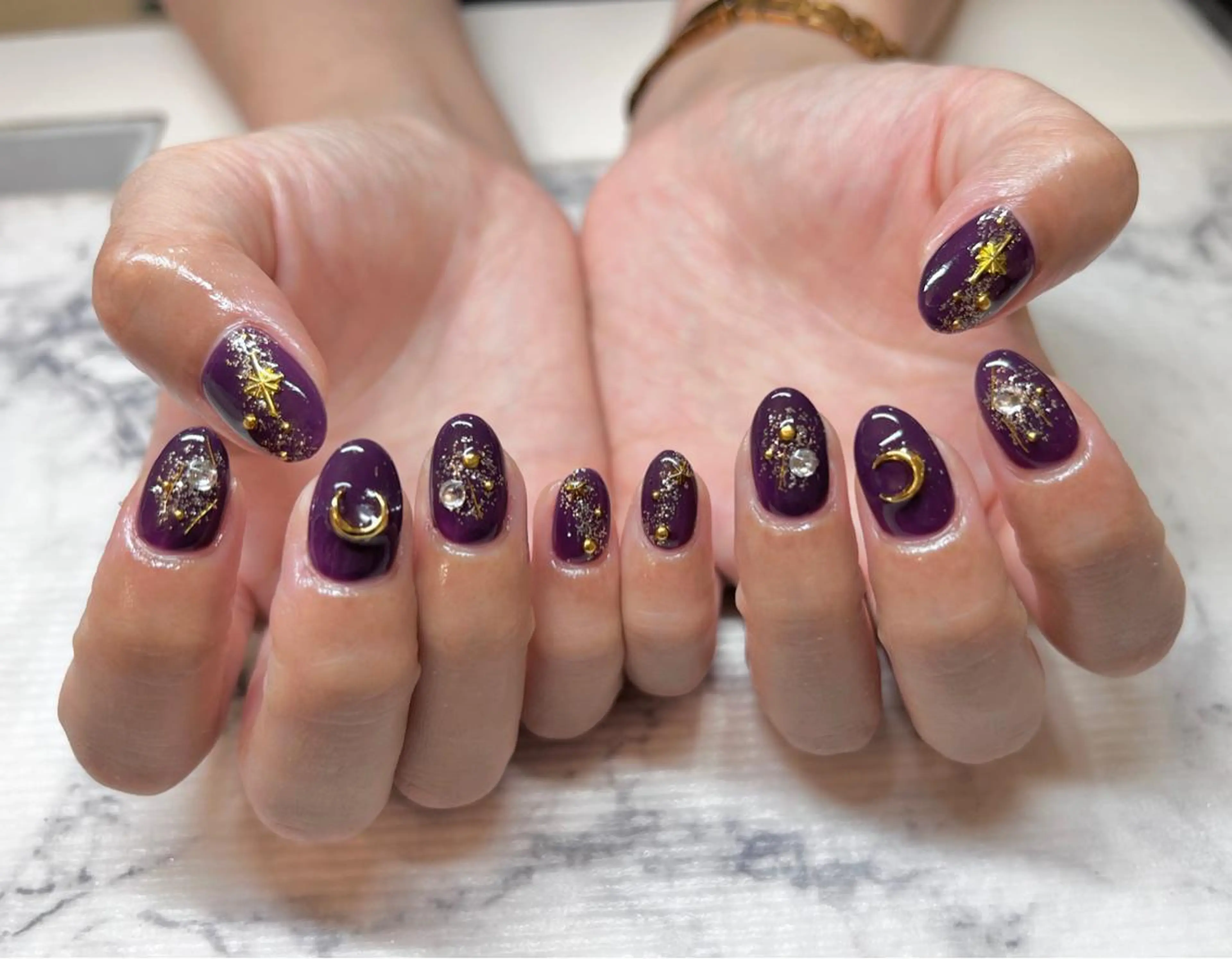 ネイル アートネイル クリアネイル ハロウィン ワンカラーネイル パープル いちじゅう あおいのネイルデザイン