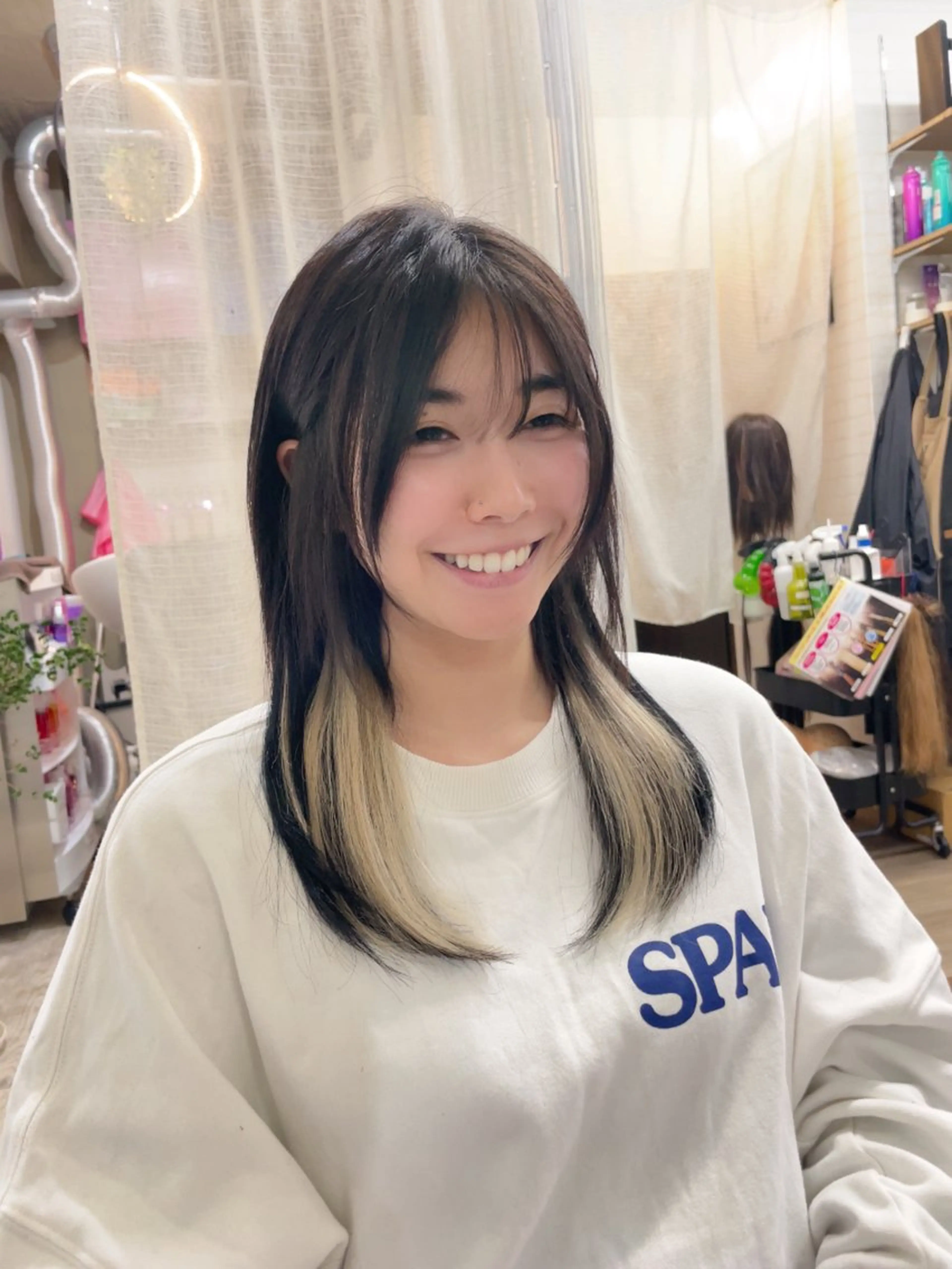 ミディアム プルエクステ エクステ ハイライト ウルフカット エクステ プルエクステ界隈 ハイトーン/カツオ✨のヘアスタイル