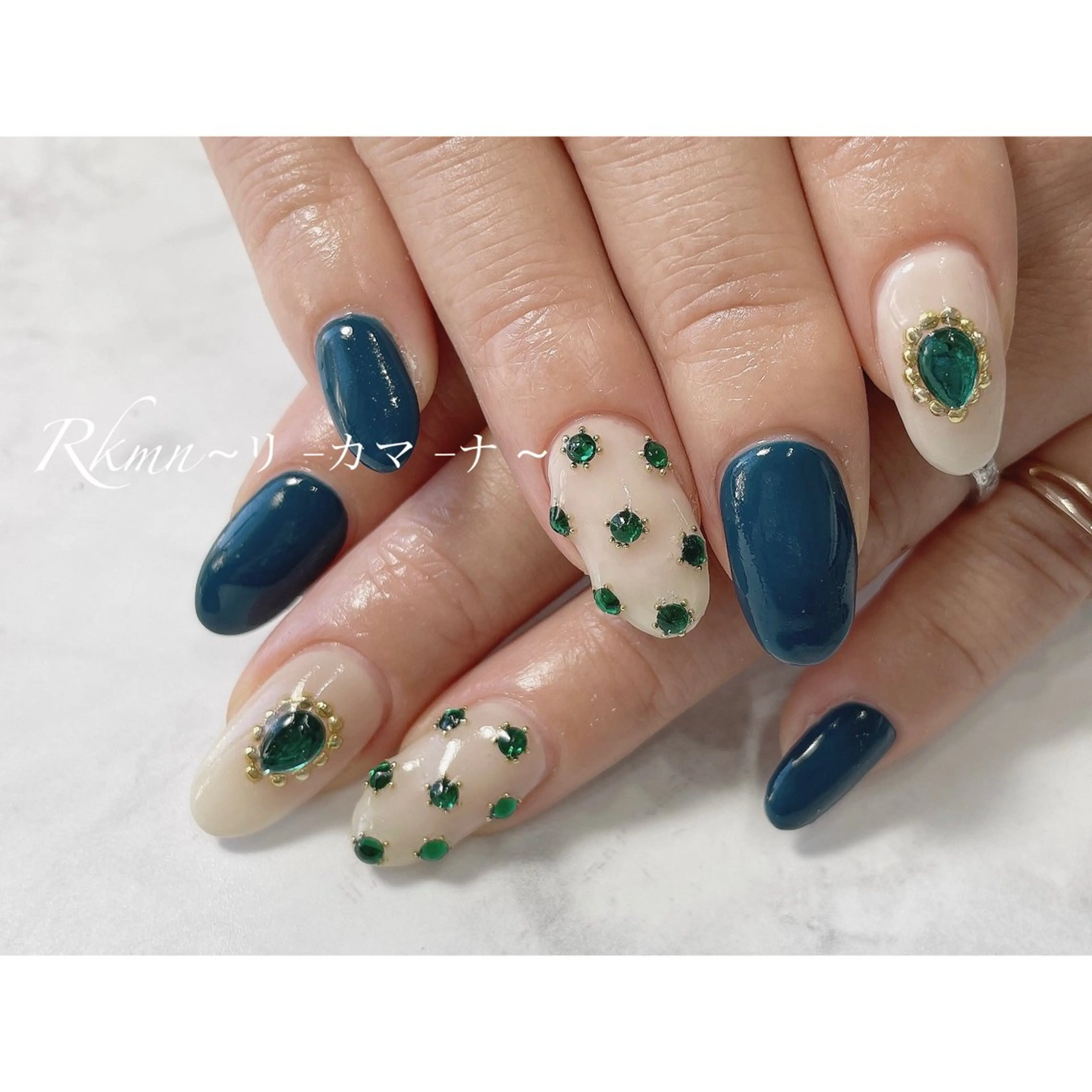 ネイル アートネイル ブルー グリーン 春ネイル ハンドネイル フットネイル ハンドケア Rkmn ~リ-カマ-ナ~のネイルデザイン