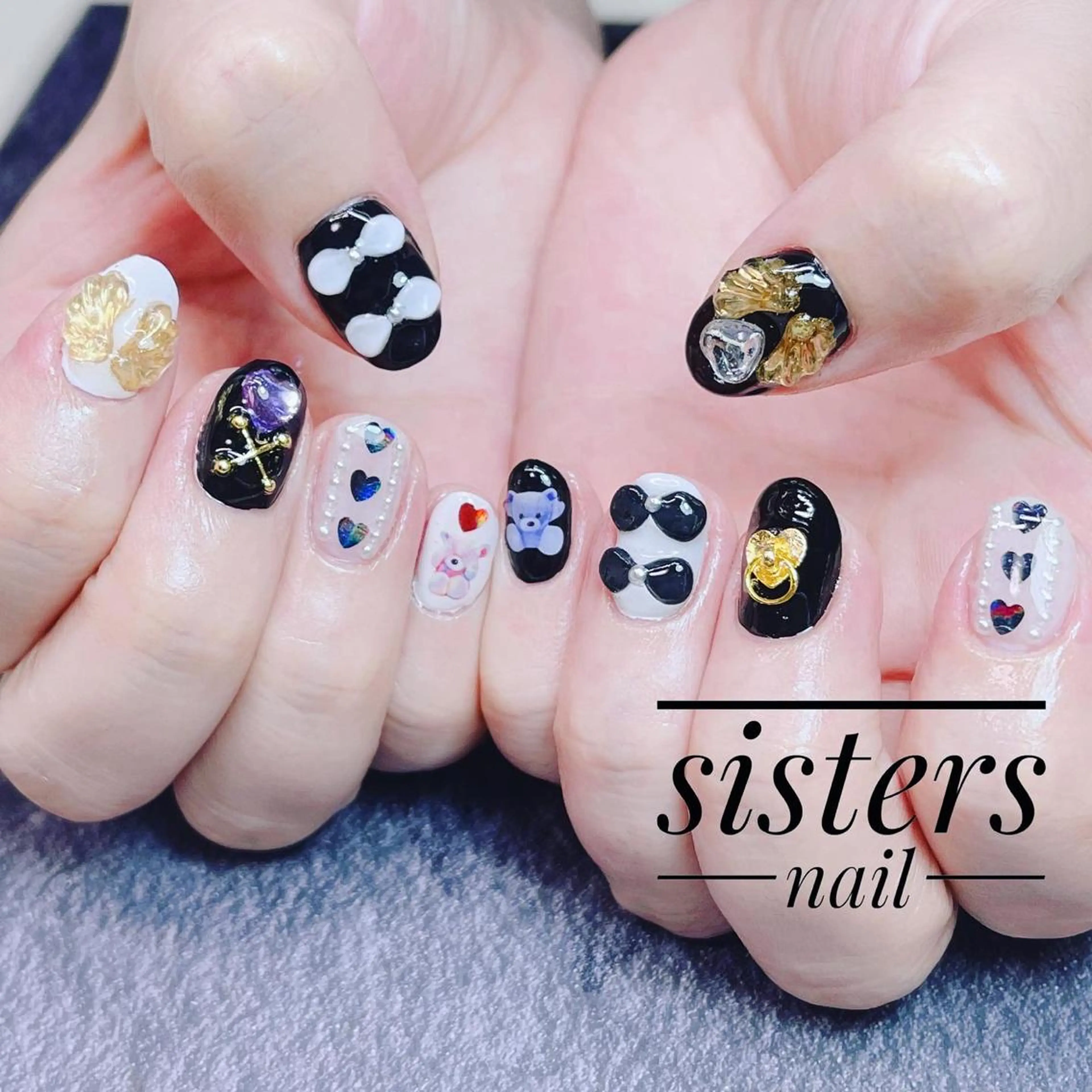 ネイル アートネイル ハート リボン sisters nail.fのネイルデザイン