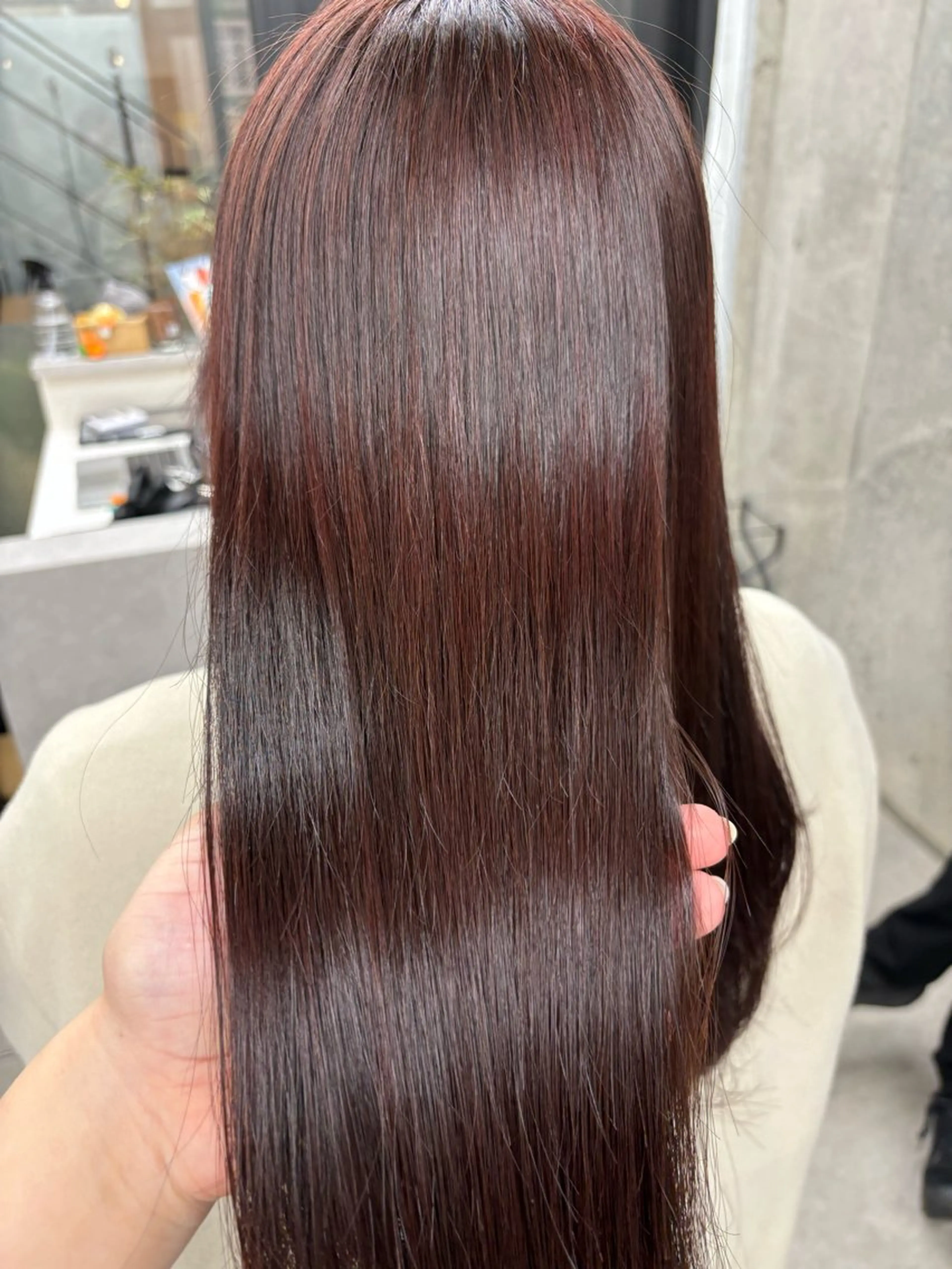 ロング カラー ブリーチ ブラウンカラー ブリーチなしカラー ピンクカラー ピンクブラウン ヘアカラー トリートメント すぐ巻ける縮毛矯正 🍀勝倉　麗のヘアスタイル