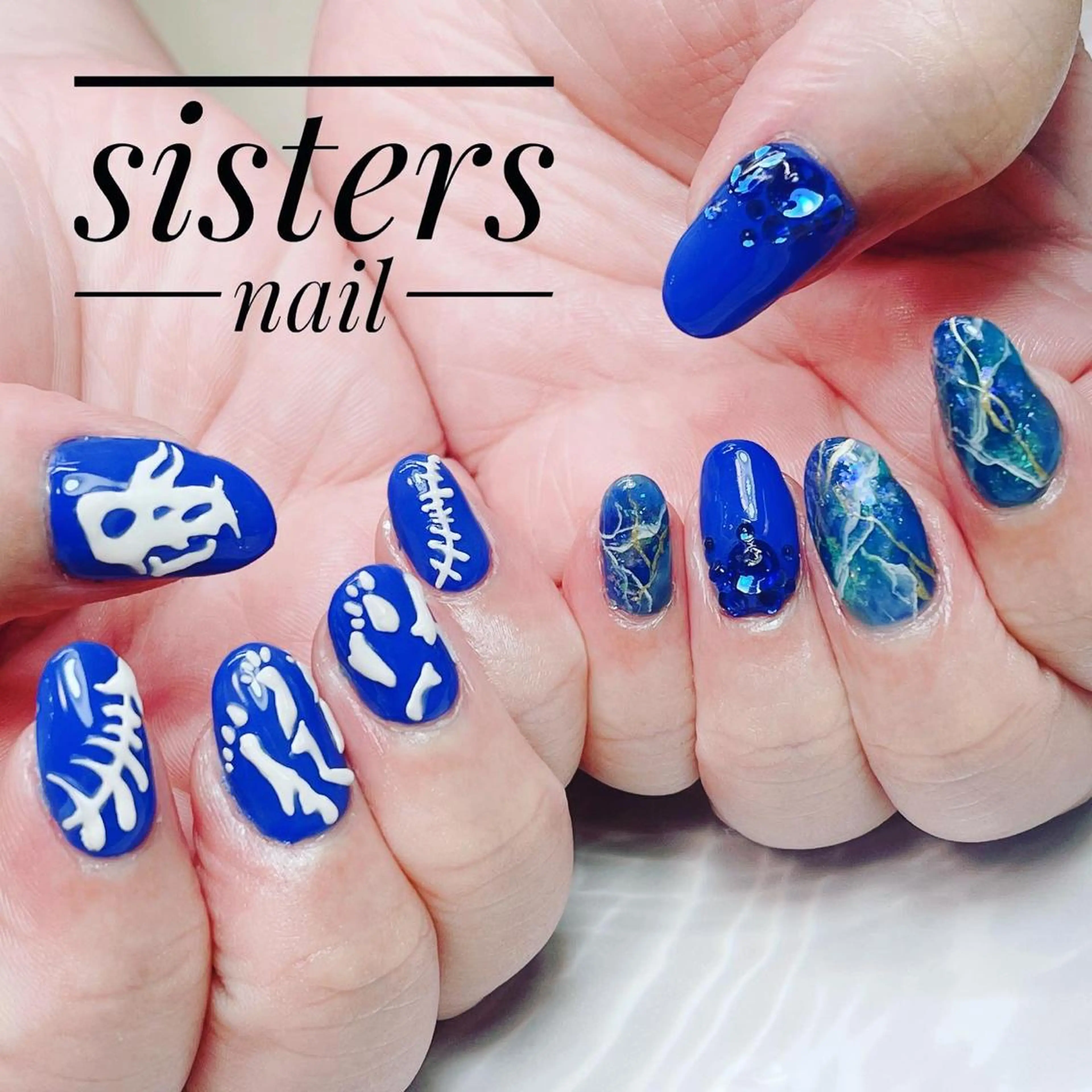 ネイル アートネイル ブルー 夏ネイル sisters nail.fのネイルデザイン