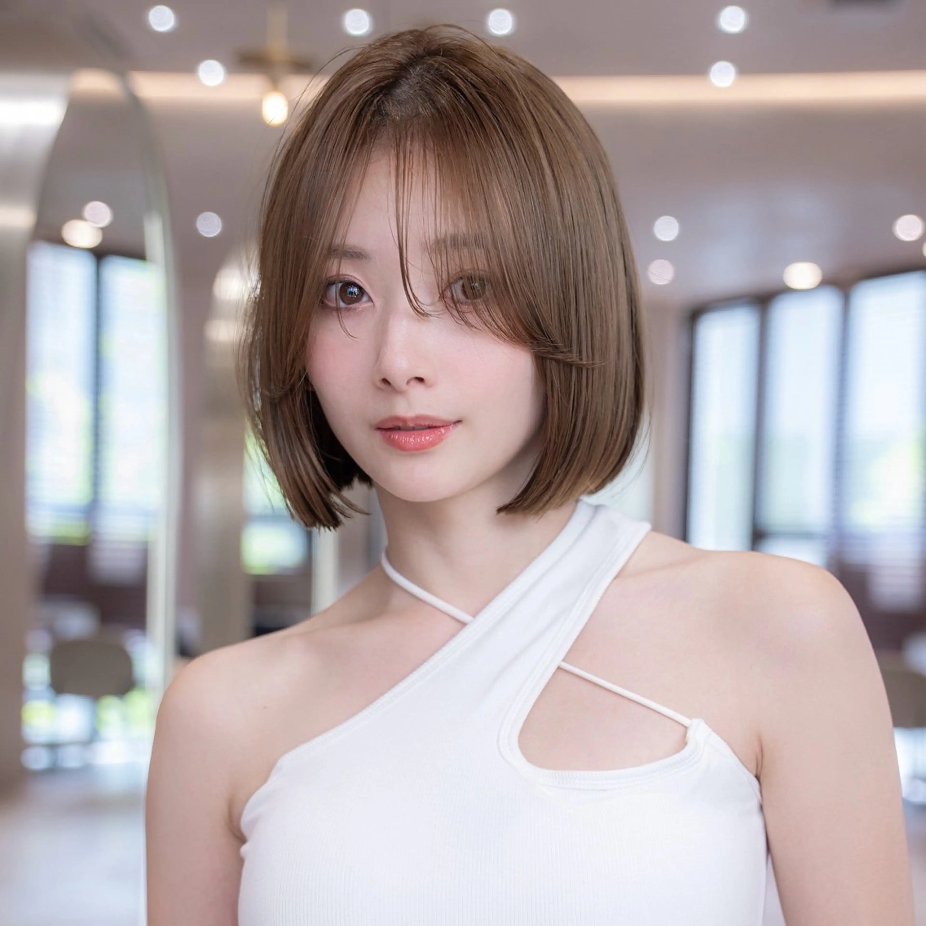ミディアム ボブレイヤー ボブ 顔まわりレイヤー 顔周りカット ハッシュカット 原宿/韓国/髪質改善 /レイヤー/ボブのヘアスタイル