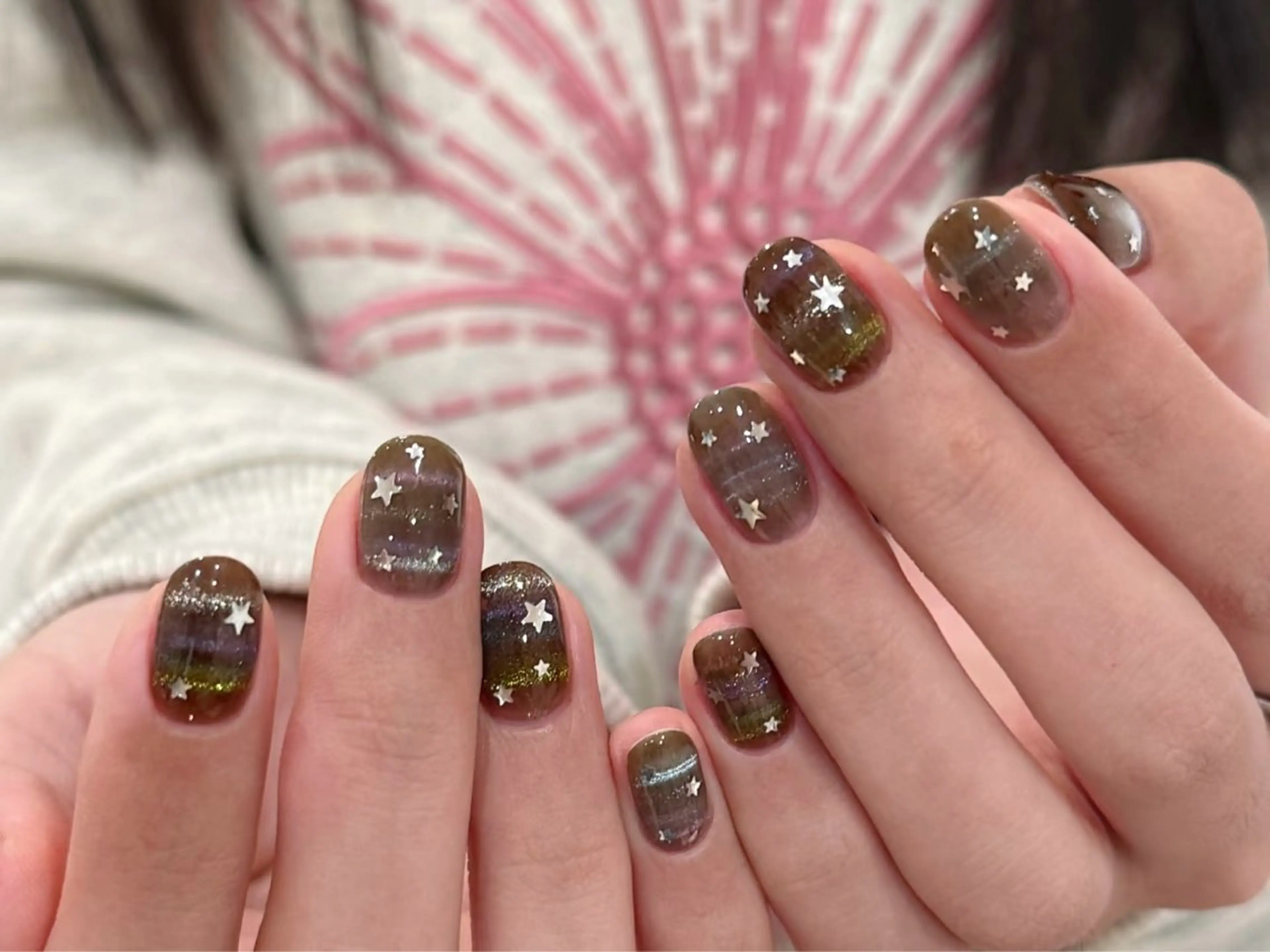 ネイル オーロラネイル 長さ出し フレンチネイル ジェルネイル ガラスフレンチ ハンドネイル Rela・S NAILのネイルデザイン