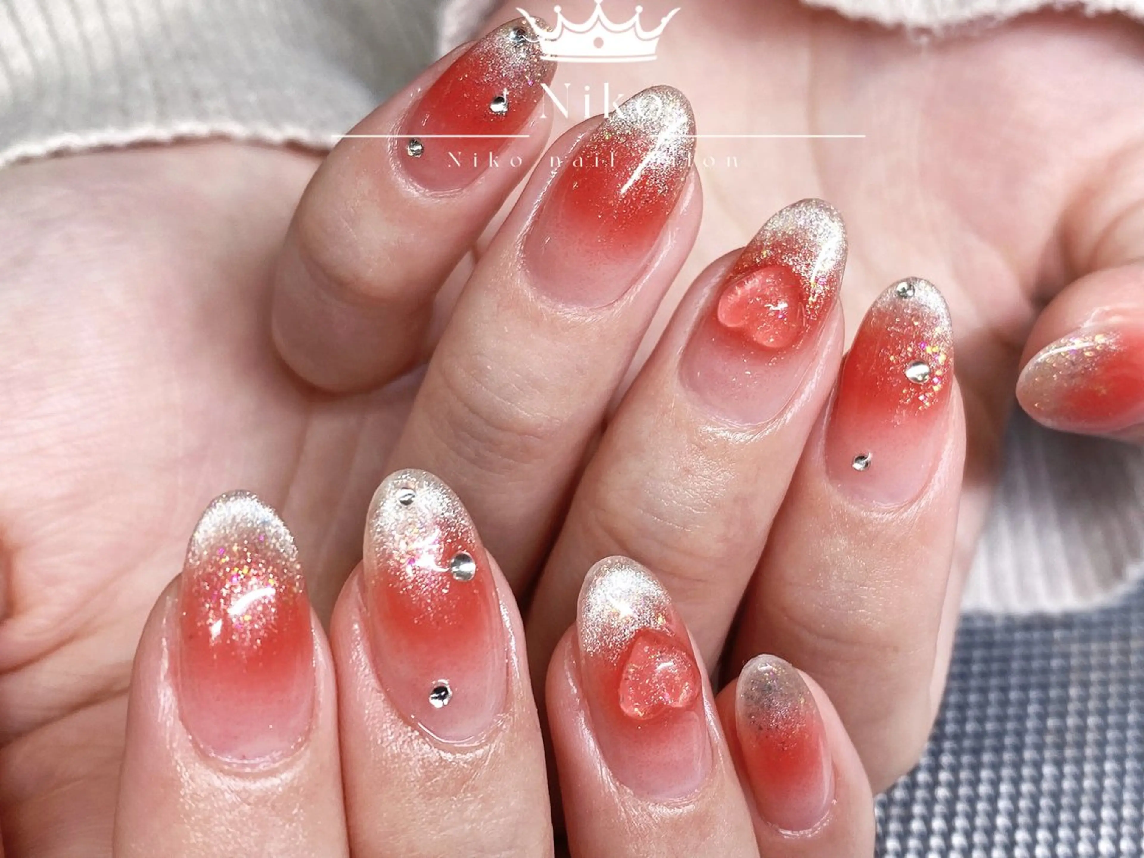 ネイル 長さ出し ジェルネイル ハート 韓国ネイル ニュアンスネイル Niko nailサロンのネイルデザイン