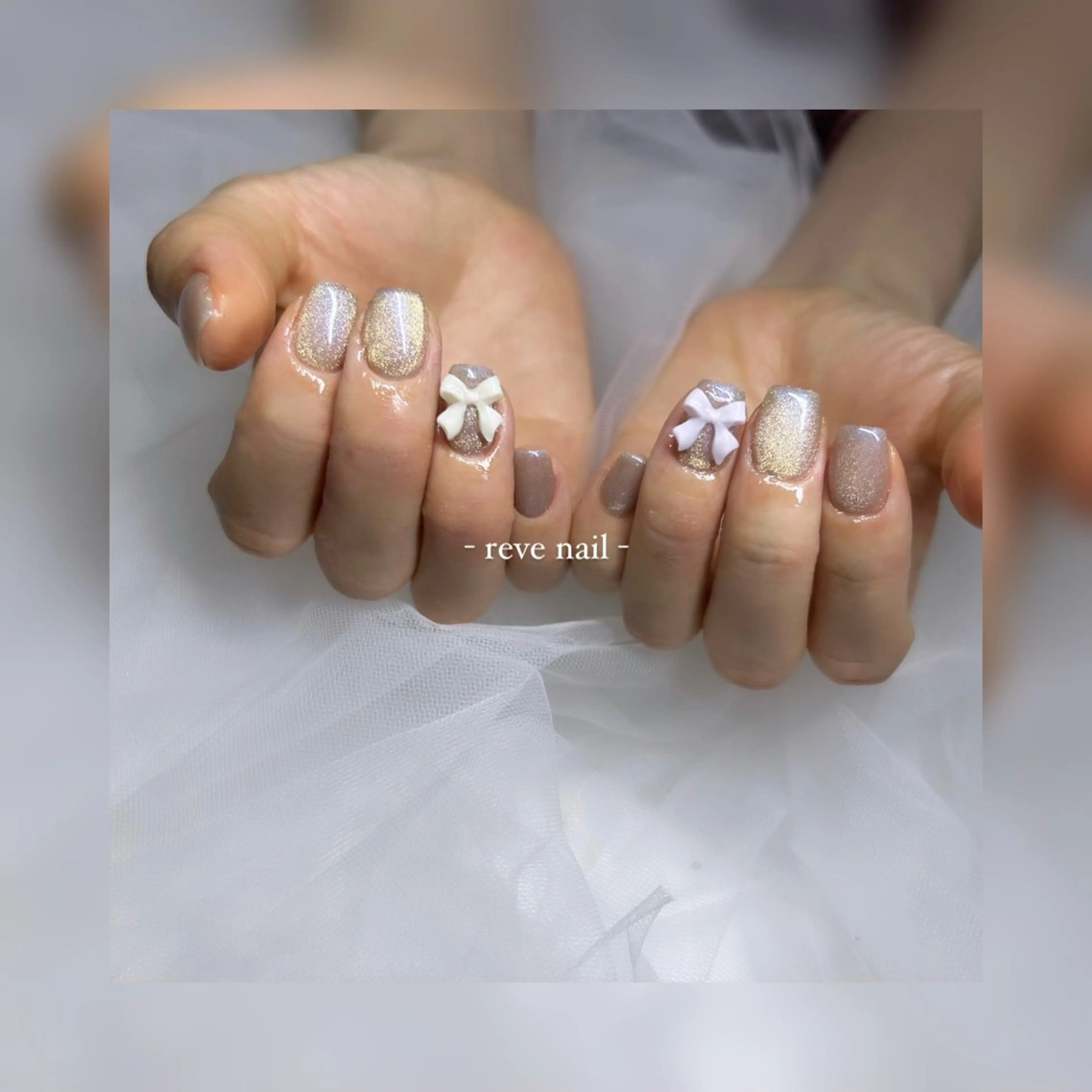 ネイル リボン ハンドネイル 門真市 三ツ島 reve nailのネイルデザイン
