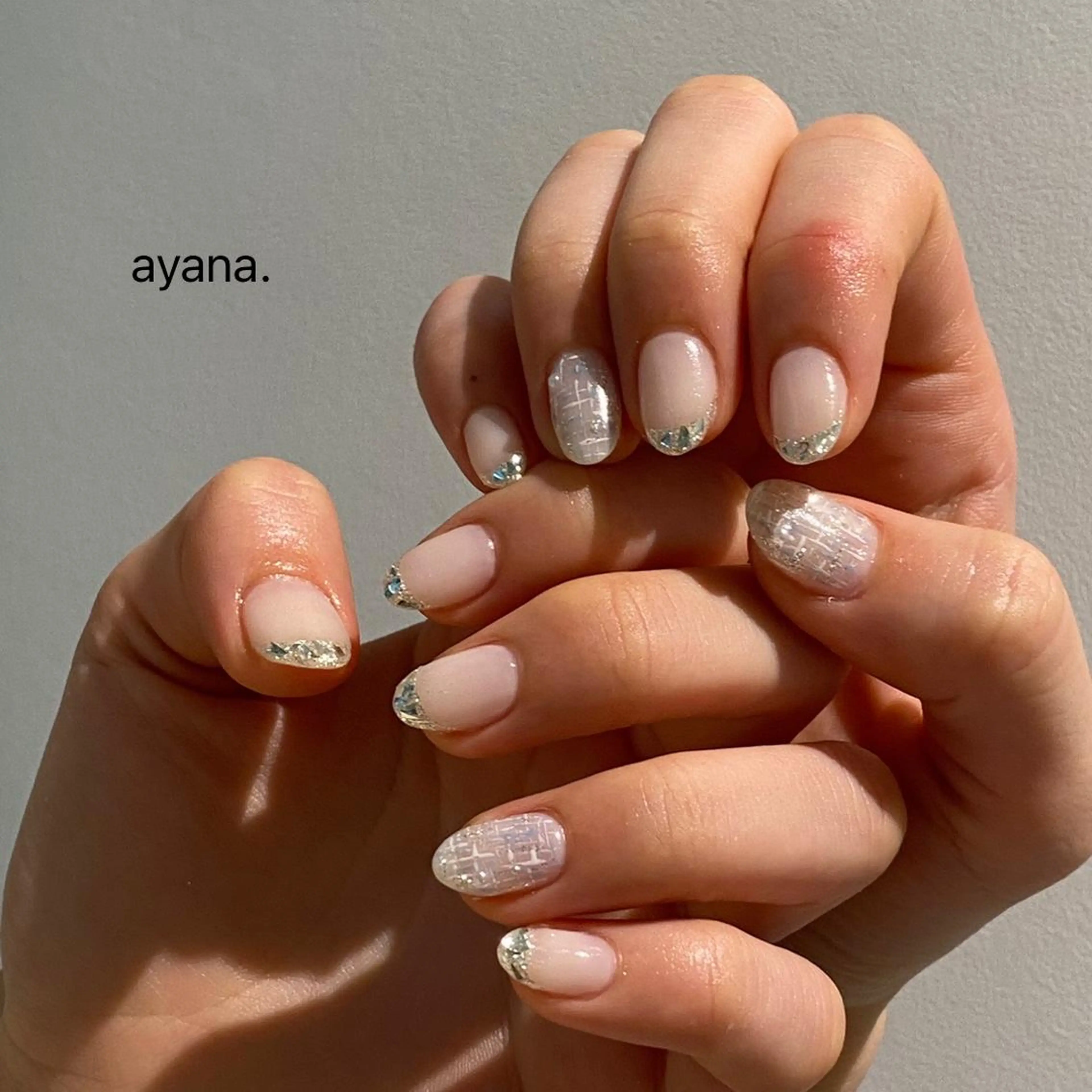 ネイル フレンチネイル ガラスフレンチ オフィスネイル ツイードネイル バレンタイン ayana nails所属・nail salon ayanaのネイルデザイン