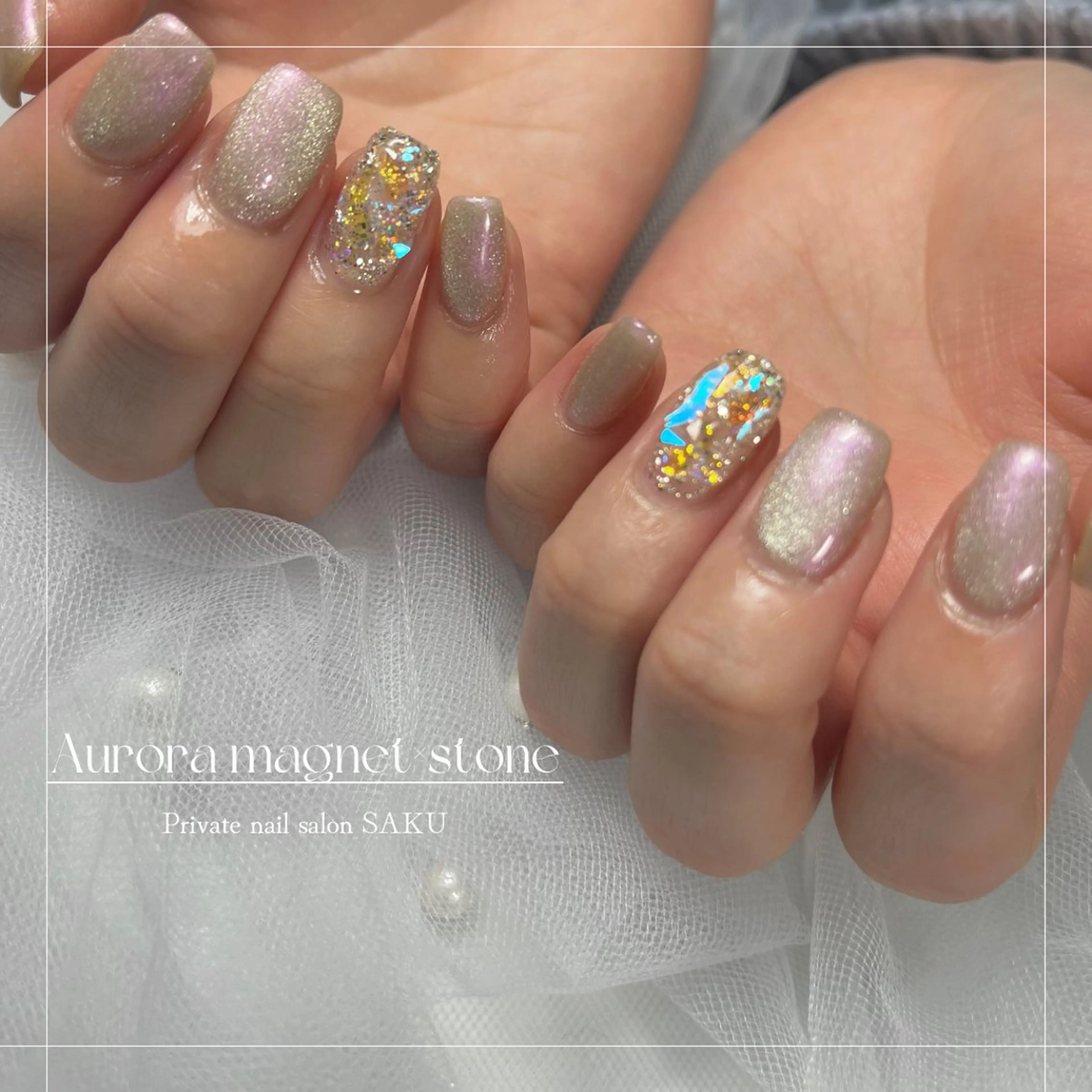 ネイル ストーンネイル ハンドネイル SAKU nail 作島茜のネイルデザイン