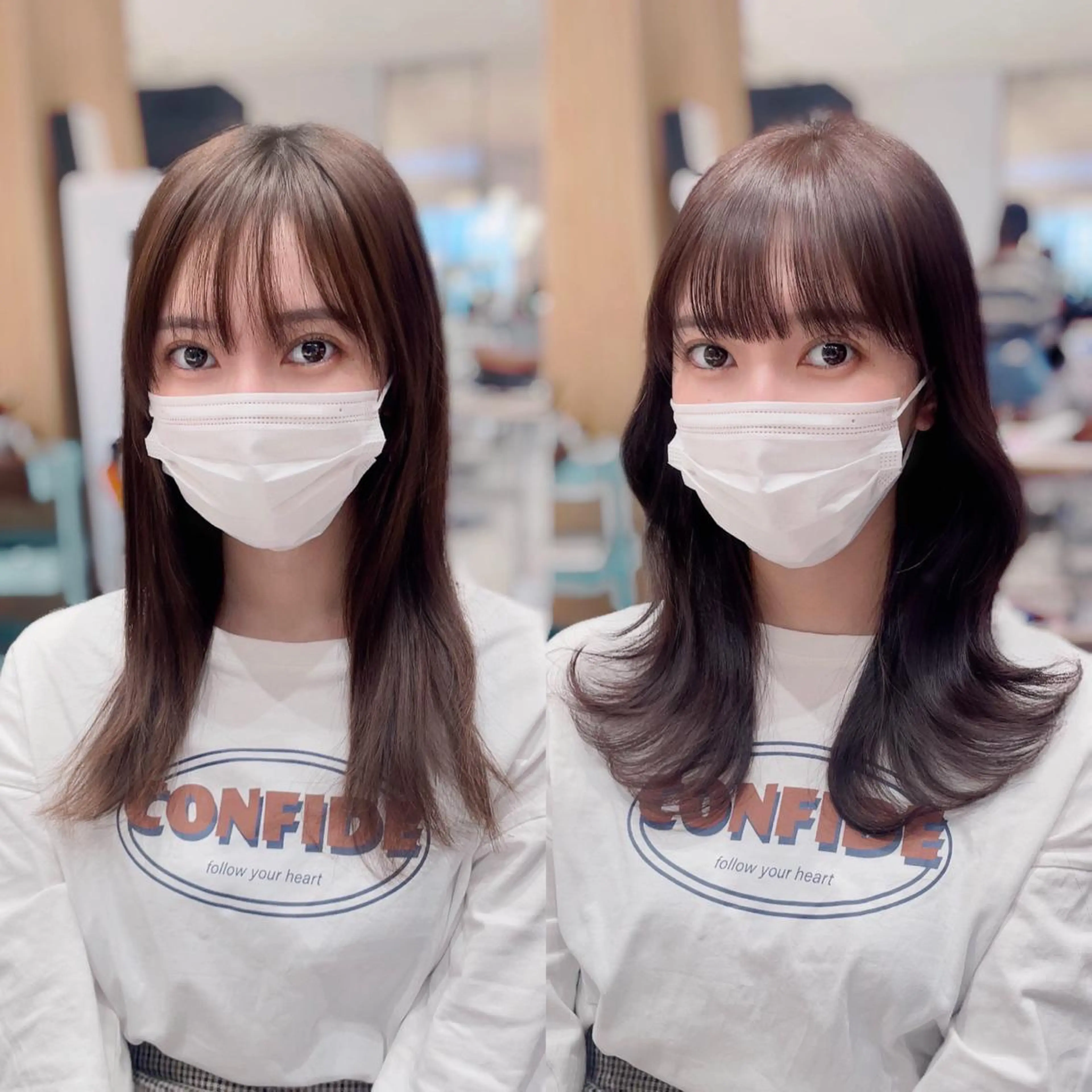 セミロング カラー ヘアアレンジ 🤎小顔レイヤー /ベージュ🤎友香のヘアスタイル