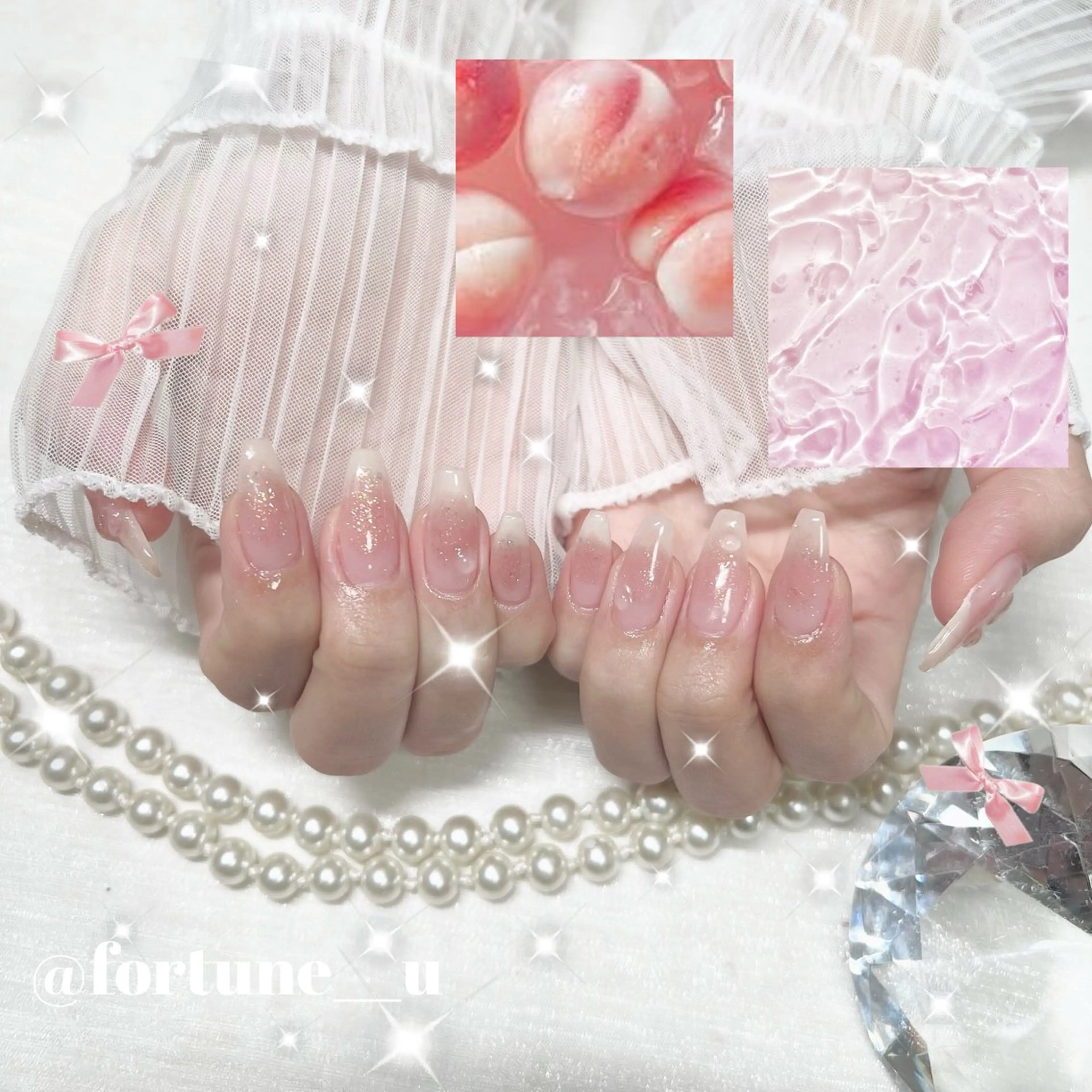 ネイル チークネイル ガーリー 韓国ネイル 水色 持ち込み ハンドネイル 💜✩.* Yuuna💜のネイルデザイン