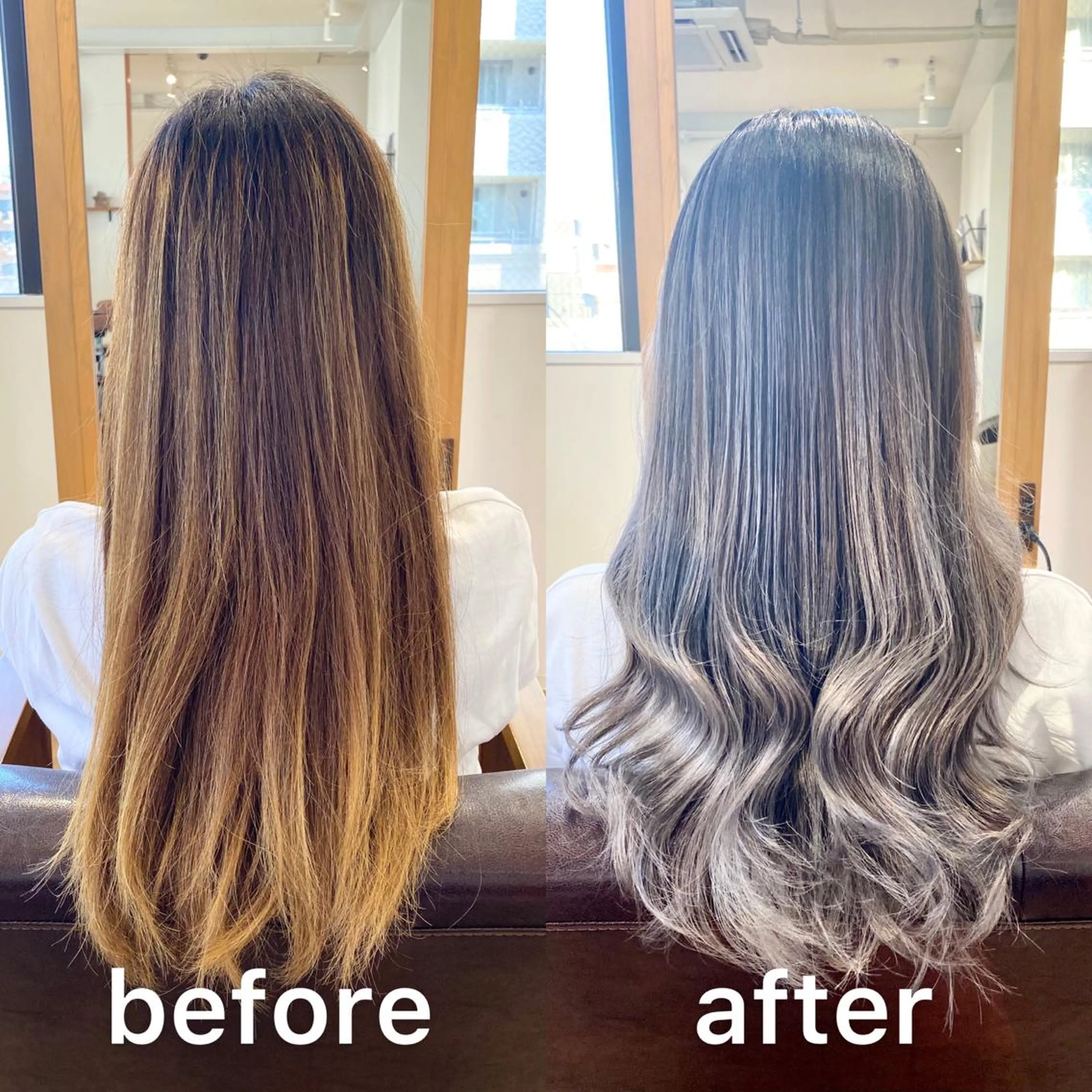 セミロング カラー バレイヤージュ ブリーチ グラデーションカラー ハイライトカラー シルバー 髪質改善特化KIZU /艶髪研究（京都）のヘアスタイル