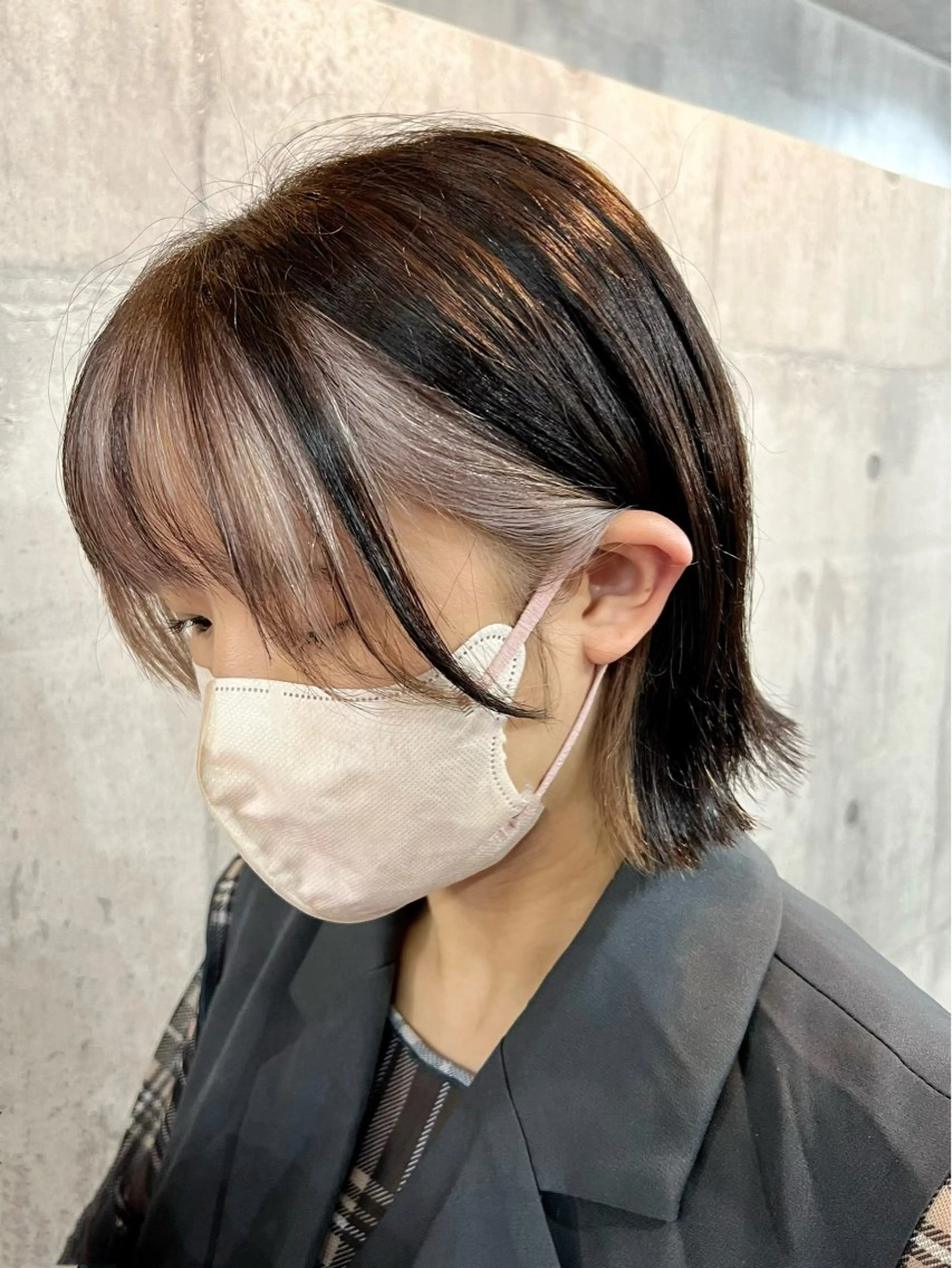 ショート ミストバング ボブ カット ヘアカラー トリートメント 興津/韓国レイヤー ダブルカラー美髪縮毛のヘアスタイル