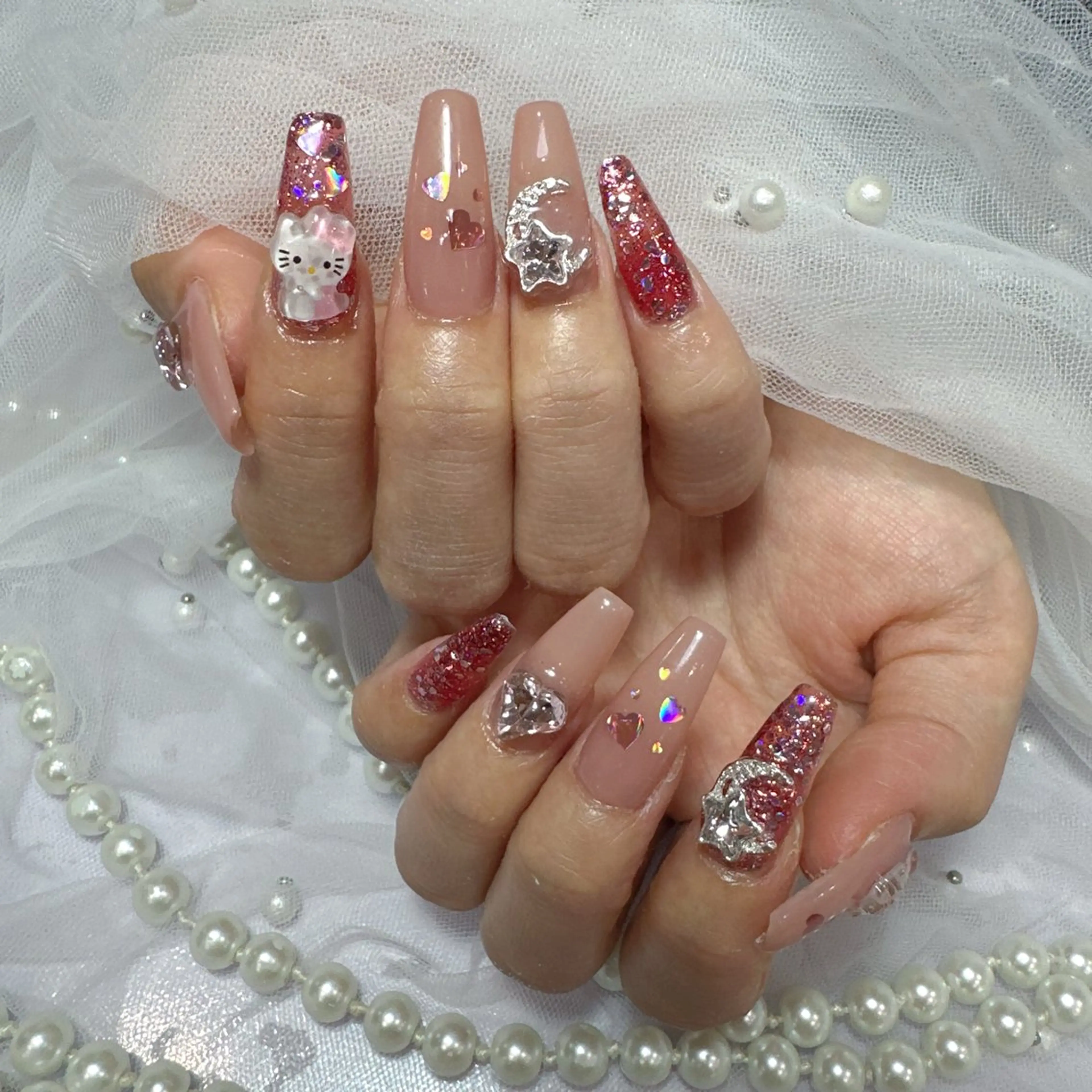 ネイル アートネイル フラッシュネイル フレンチネイル ジェルネイル ガラスフレンチ ハンドネイル You&Me Miyuのネイルデザイン