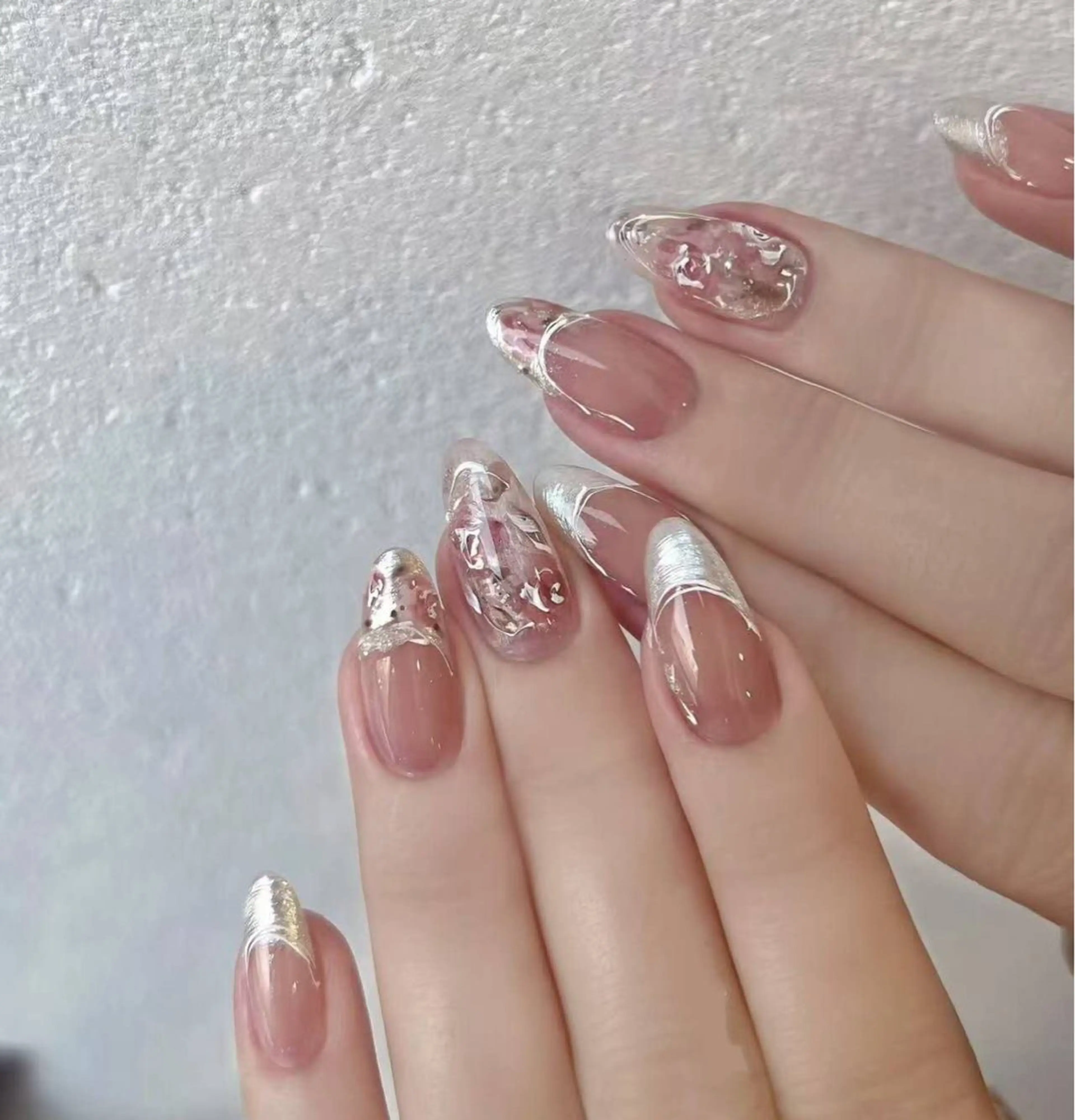 ネイル フラワーネイル フレンチネイル ジェルネイル ガラスフレンチ ハート ハンドネイル BabyYouMi nailのネイルデザイン