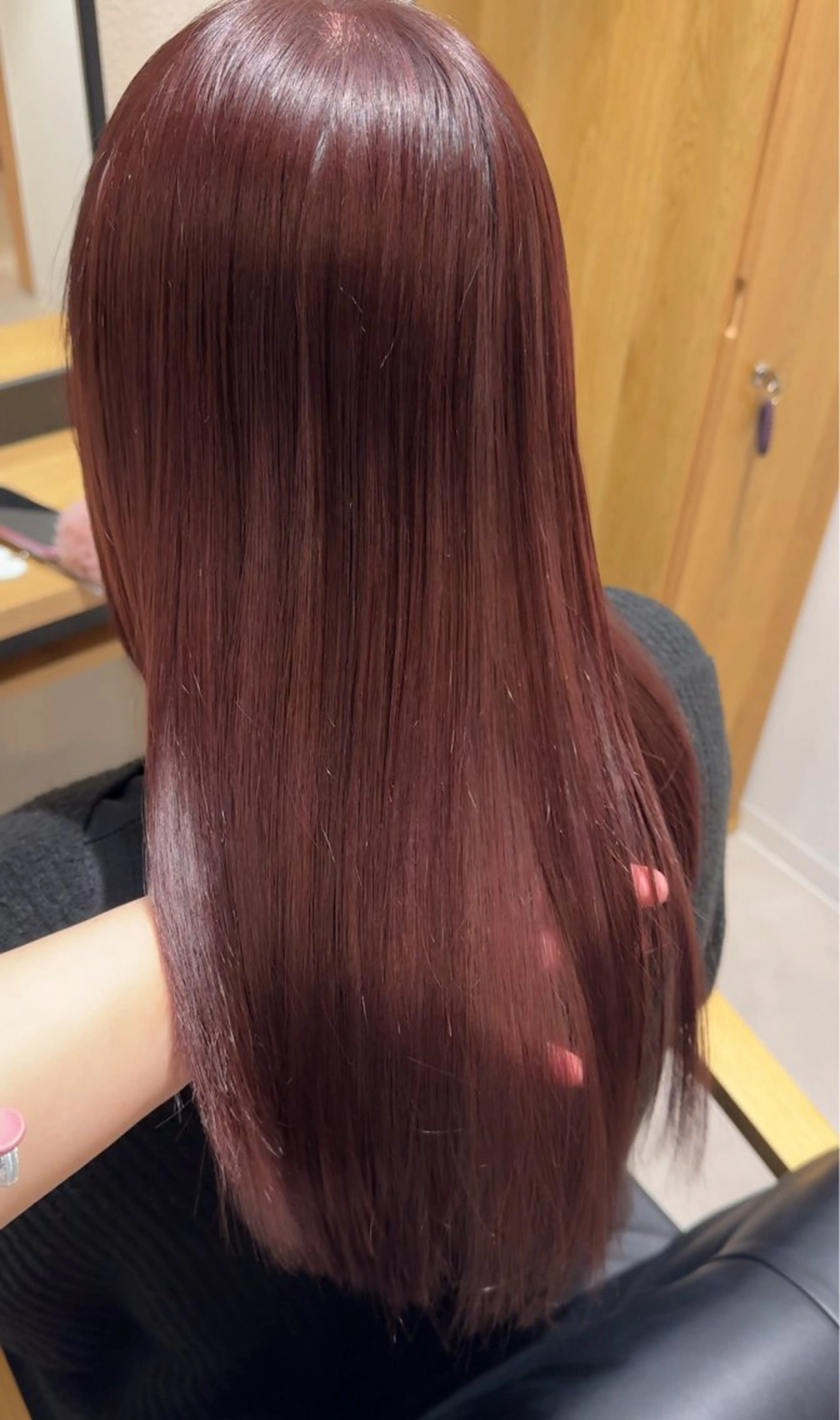 セミロング ピンクブラウン ヘアカラー トリートメント たかはし るなのヘアスタイル