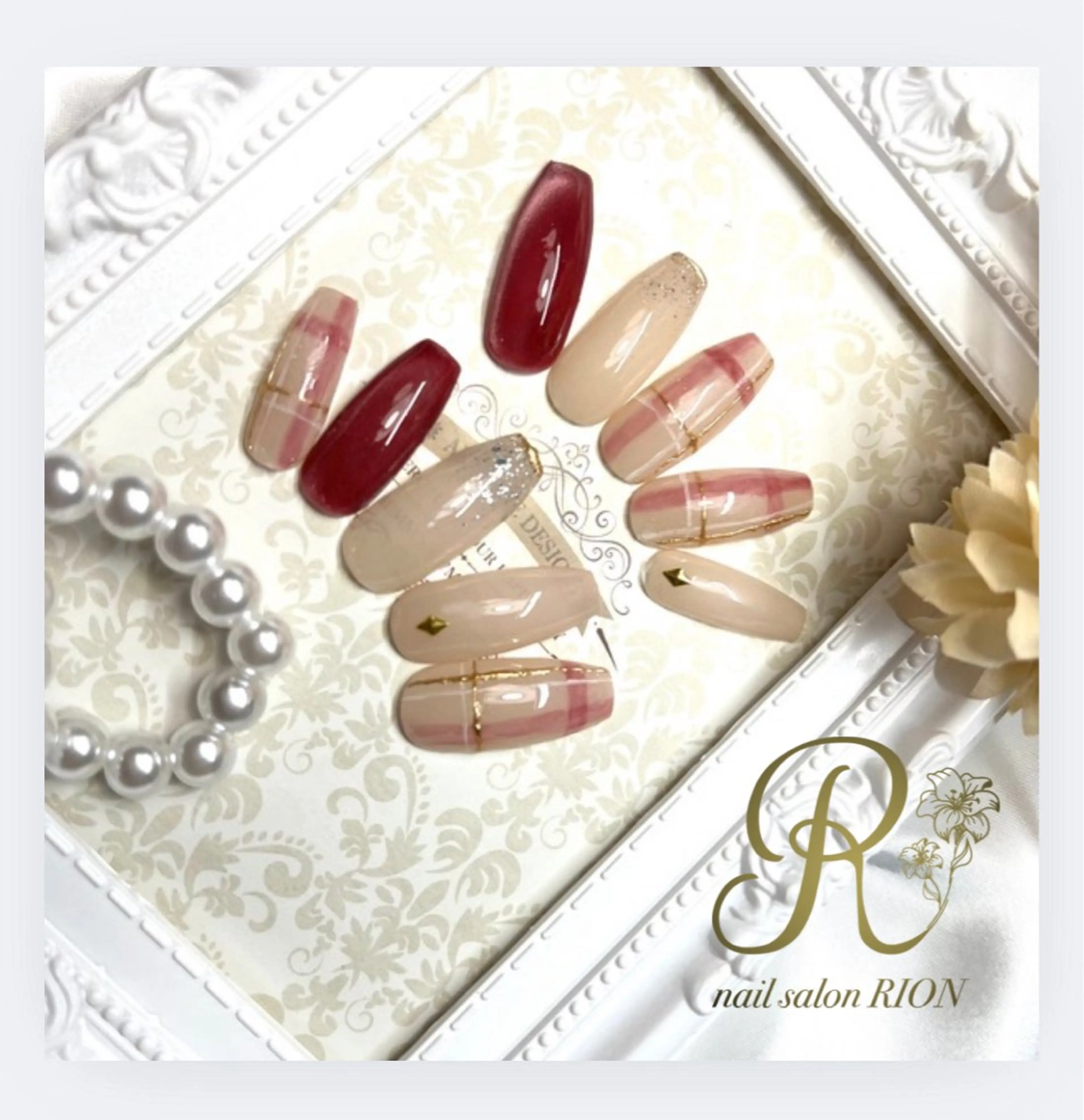 ネイル ボルドー ゴールド オフィスネイル 加藤 恵のネイルデザイン
