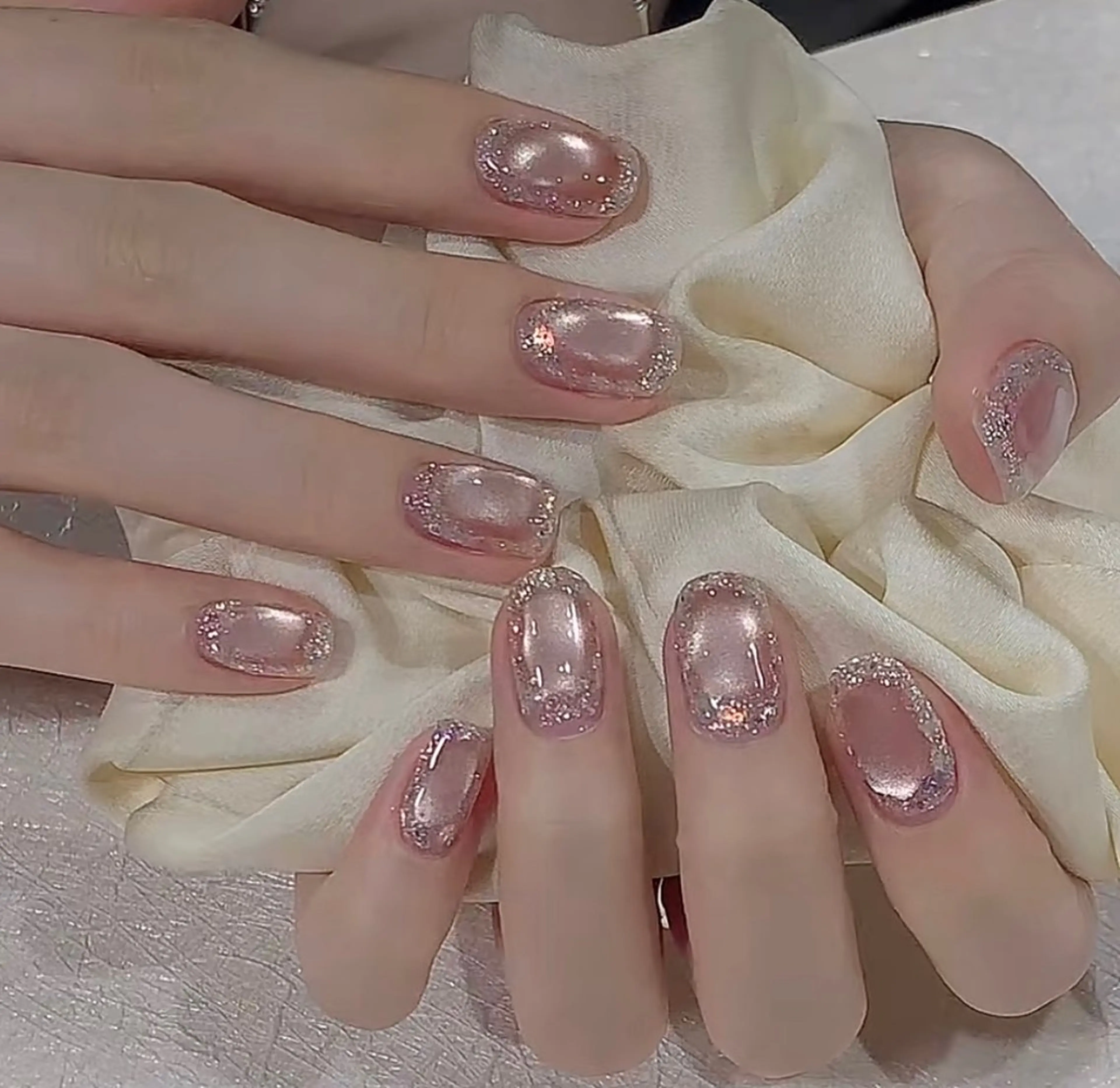 ネイル フレンチネイル ガーリー ガラスフレンチ 韓国ネイル ロングネイル ハンドネイル Venus nail チップ長さだし専門店のネイルデザイン