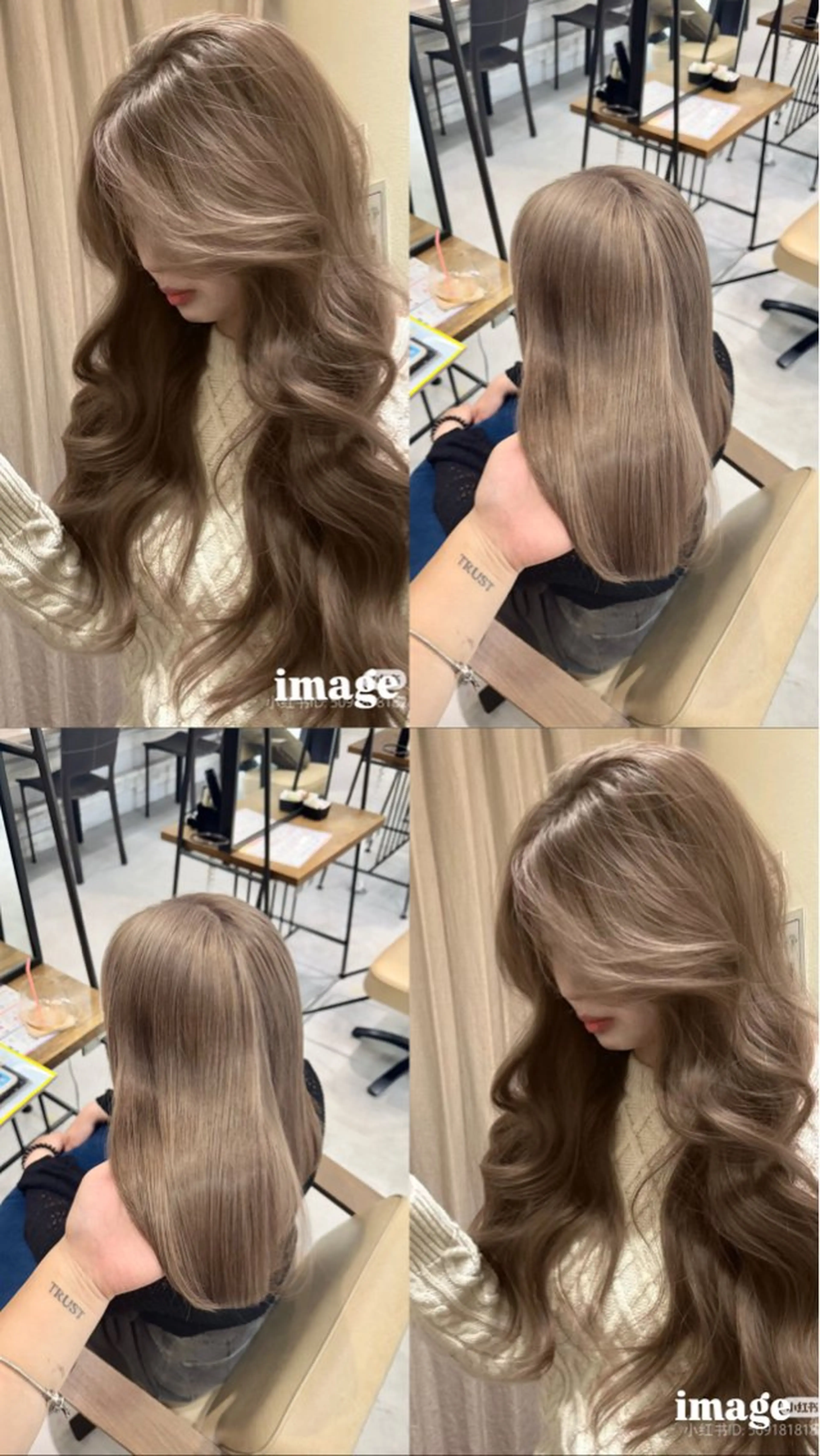ロング カラー ベージュカラー ブリーチ 透明感カラー 髪質改善 トリートメント Ouka/Wカラー/ 大人艶カラーのヘアスタイル