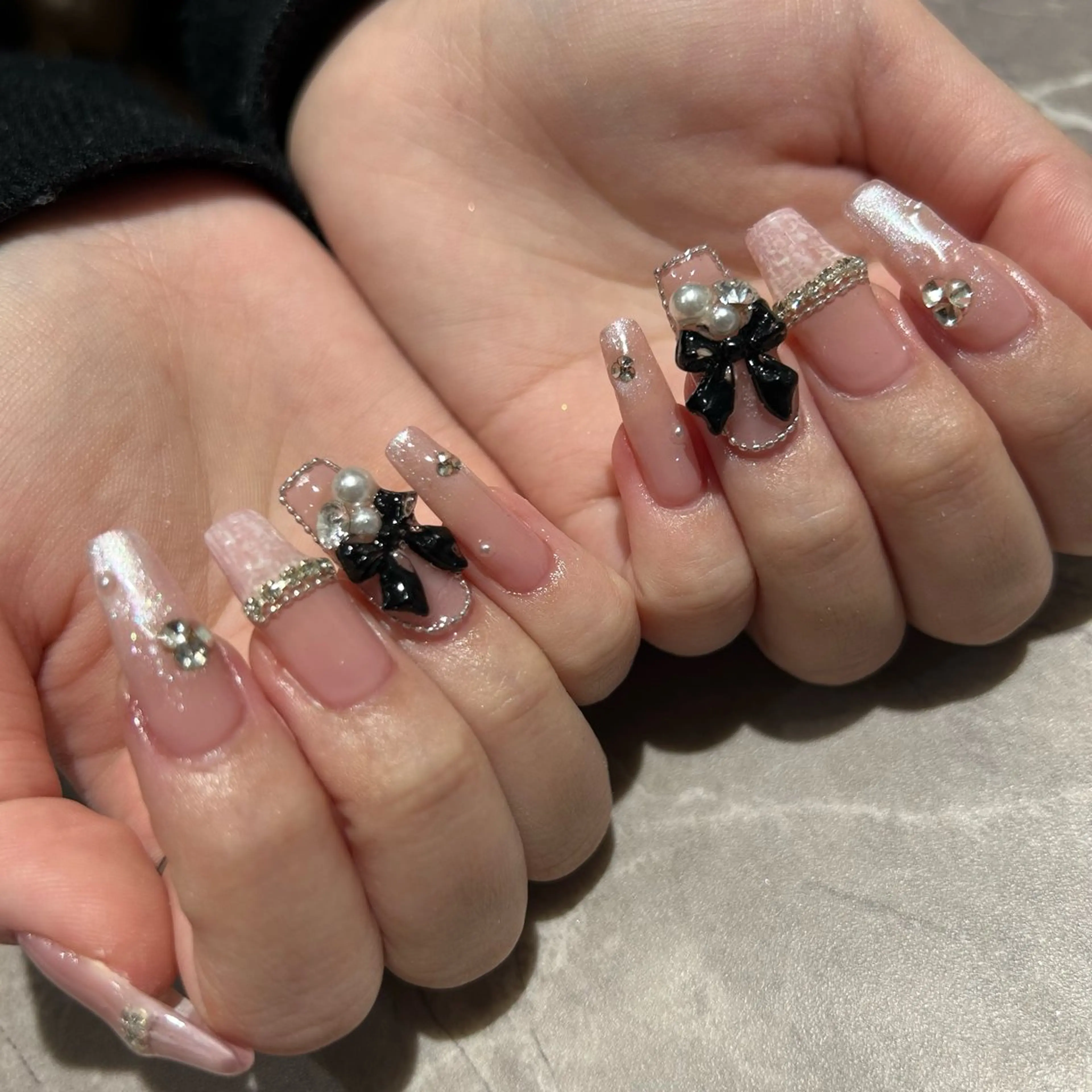 ネイル ロングネイル リボン ツイードネイル Lulea nailのネイルデザイン