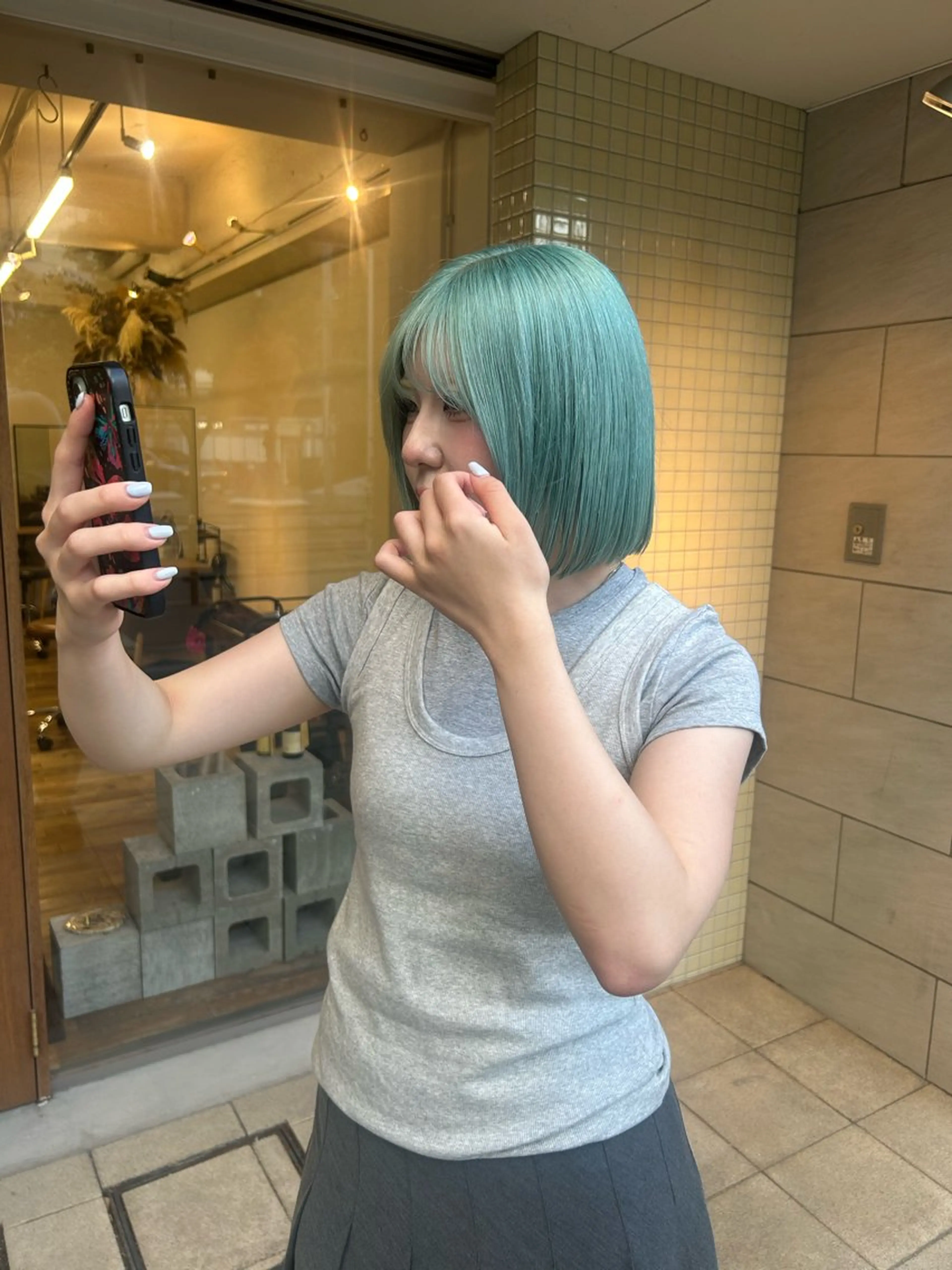 ミディアム カラー ミント ミントグリーン げん/梅田美容室 中崎町美容室のヘアスタイル