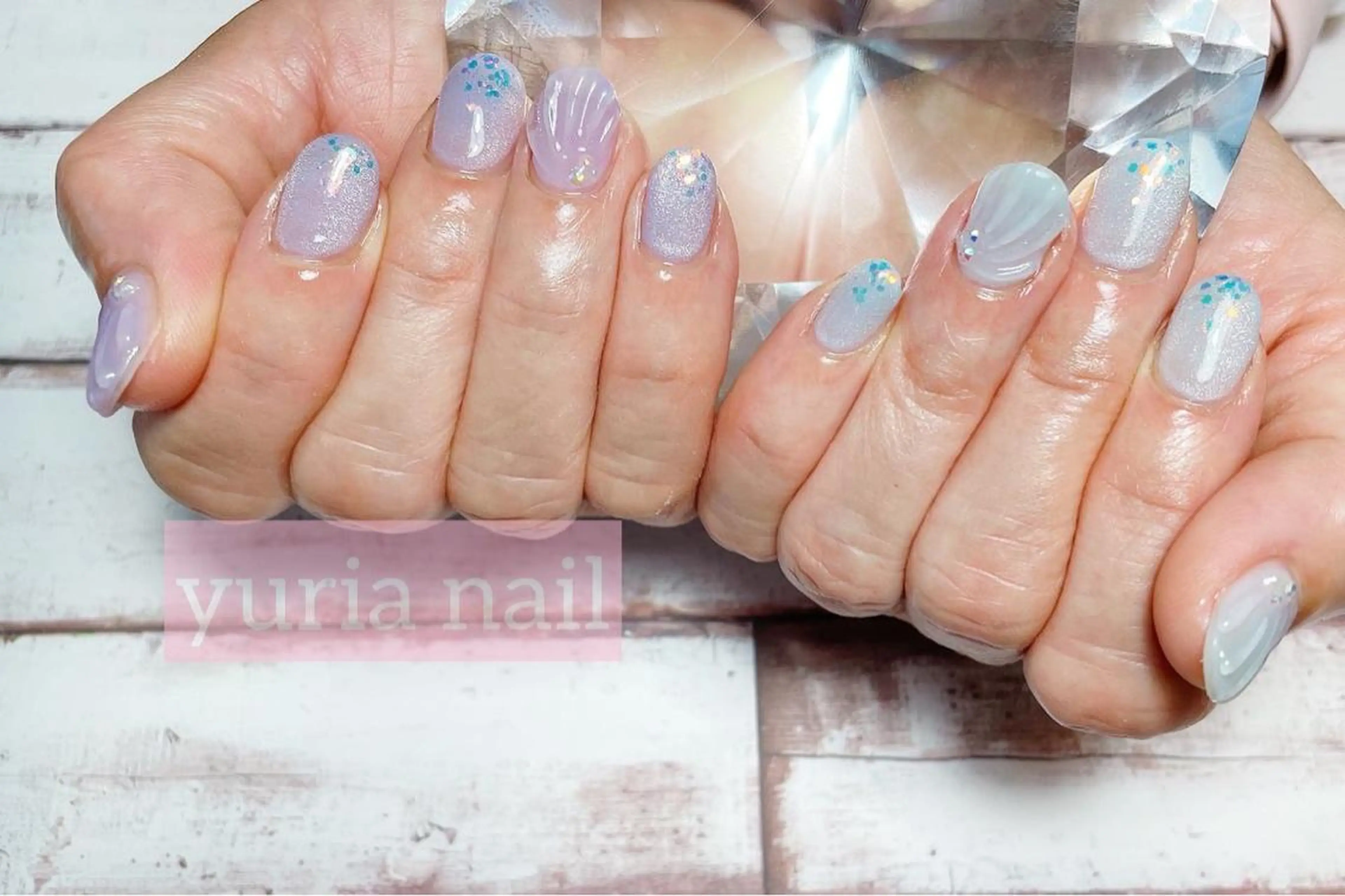 ネイル ブルー ジェルネイル グラデーション マグネットネイル パープル 小林 ゆりあのネイルデザイン