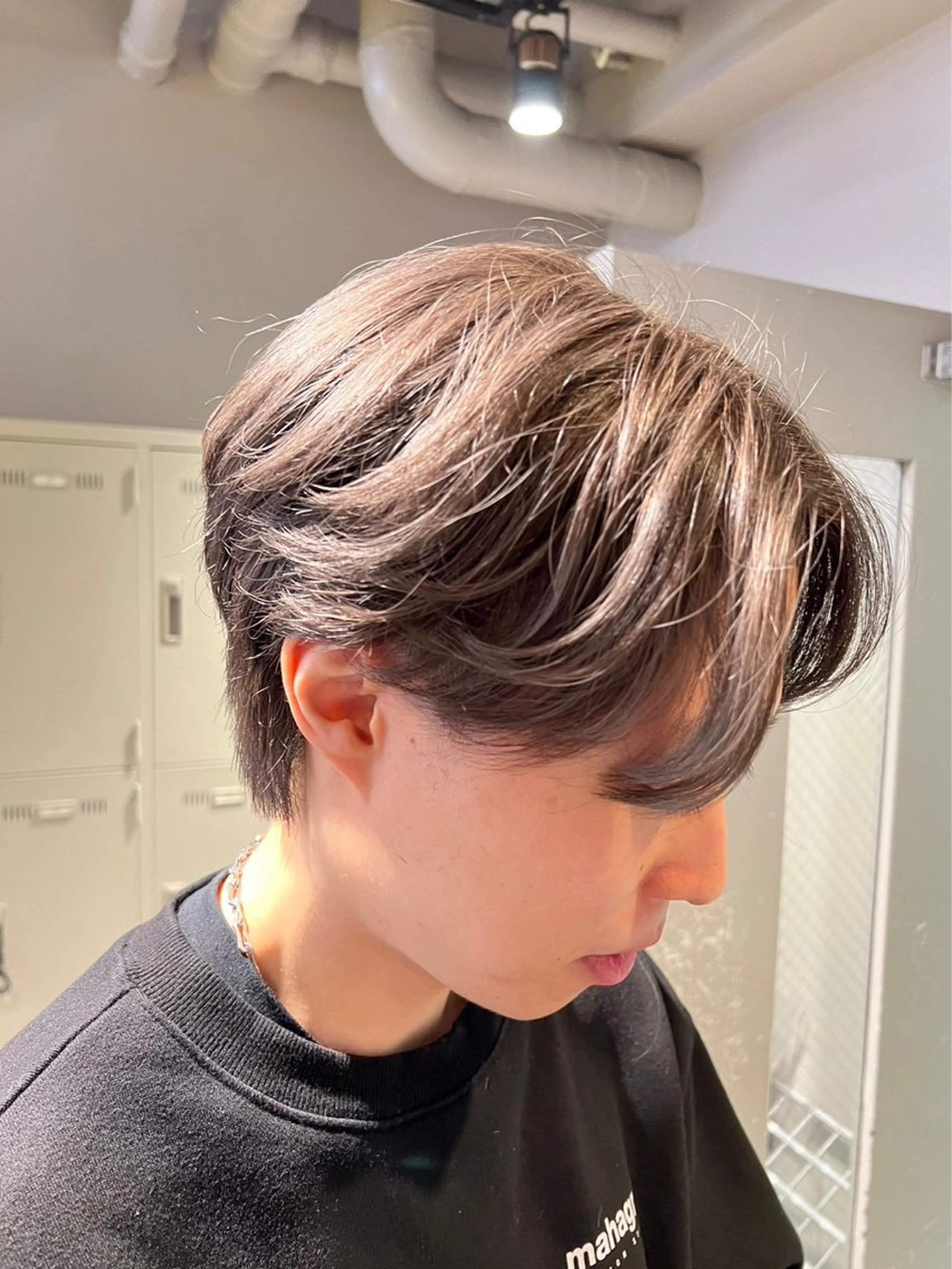 ショート カラー パーマ ヘアアレンジ メンズ キッズ ブリーチなしカラー/ ブラウン/レイヤーのヘアスタイル