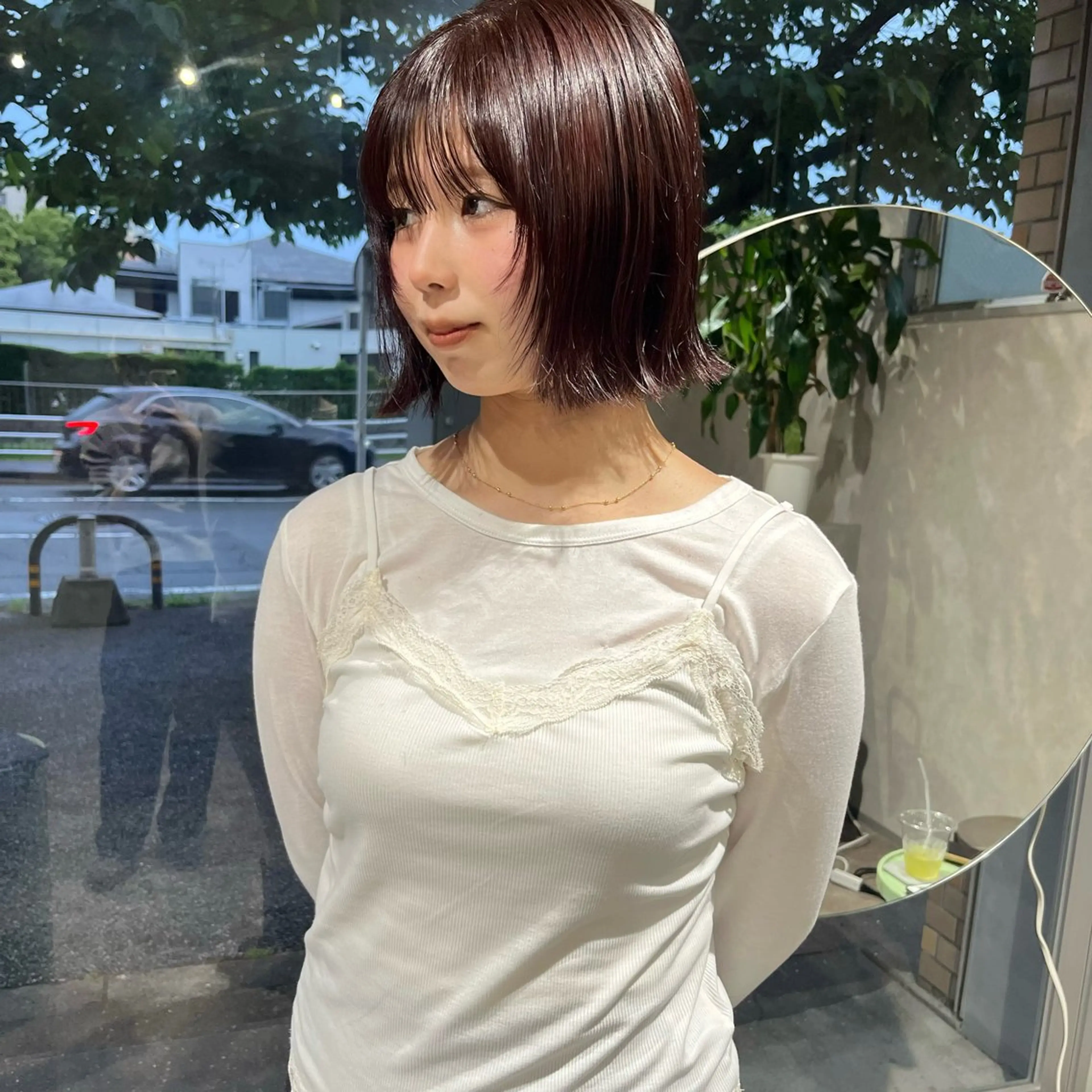 ミディアム カラー ボブ 顔まわりレイヤー レイヤーカット カット ヘアカラー トリートメント yuumi/大濠🪷 顔周り/ハイトーンのヘアスタイル
