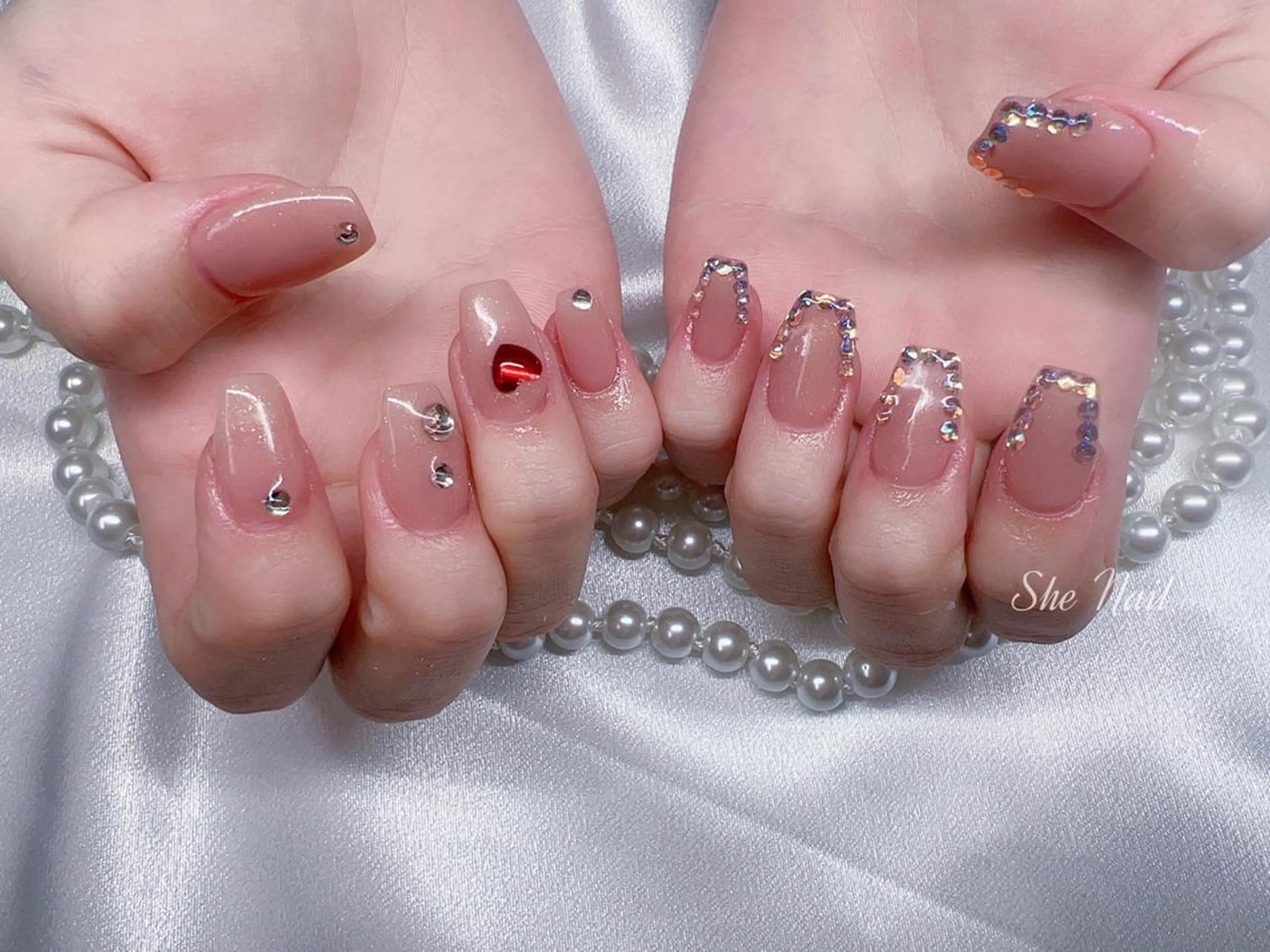 ネイル チークネイル 長さ出し フレンチネイル ガラスフレンチ 卒業式 She   Nail所属・ISA_ BELLAのネイルデザイン