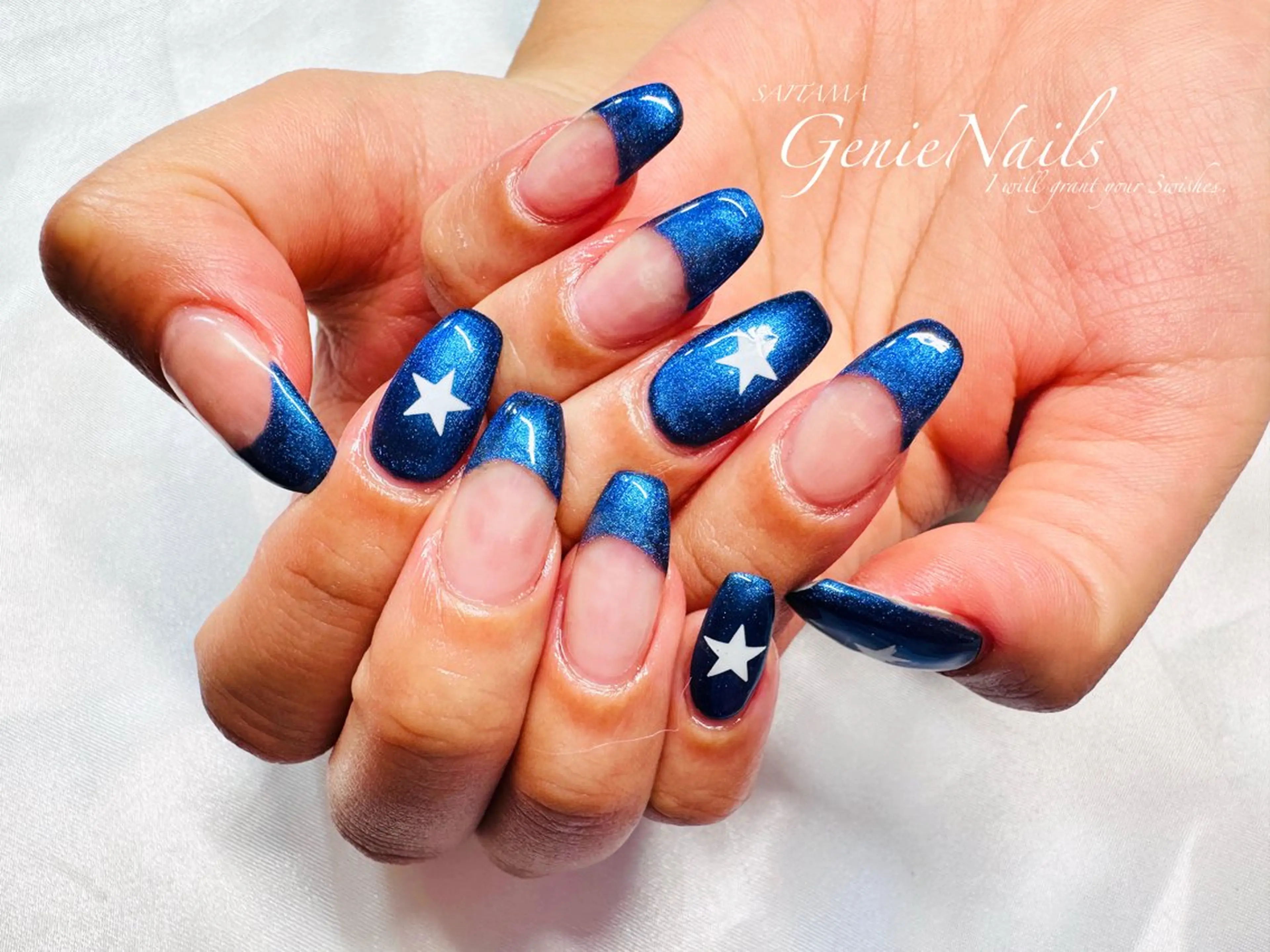 メンズ ネイル アートネイル 長さ出し 氷ネイル・うるうるネイル ロングネイル 持ち込み Genie Nailsのネイルデザイン