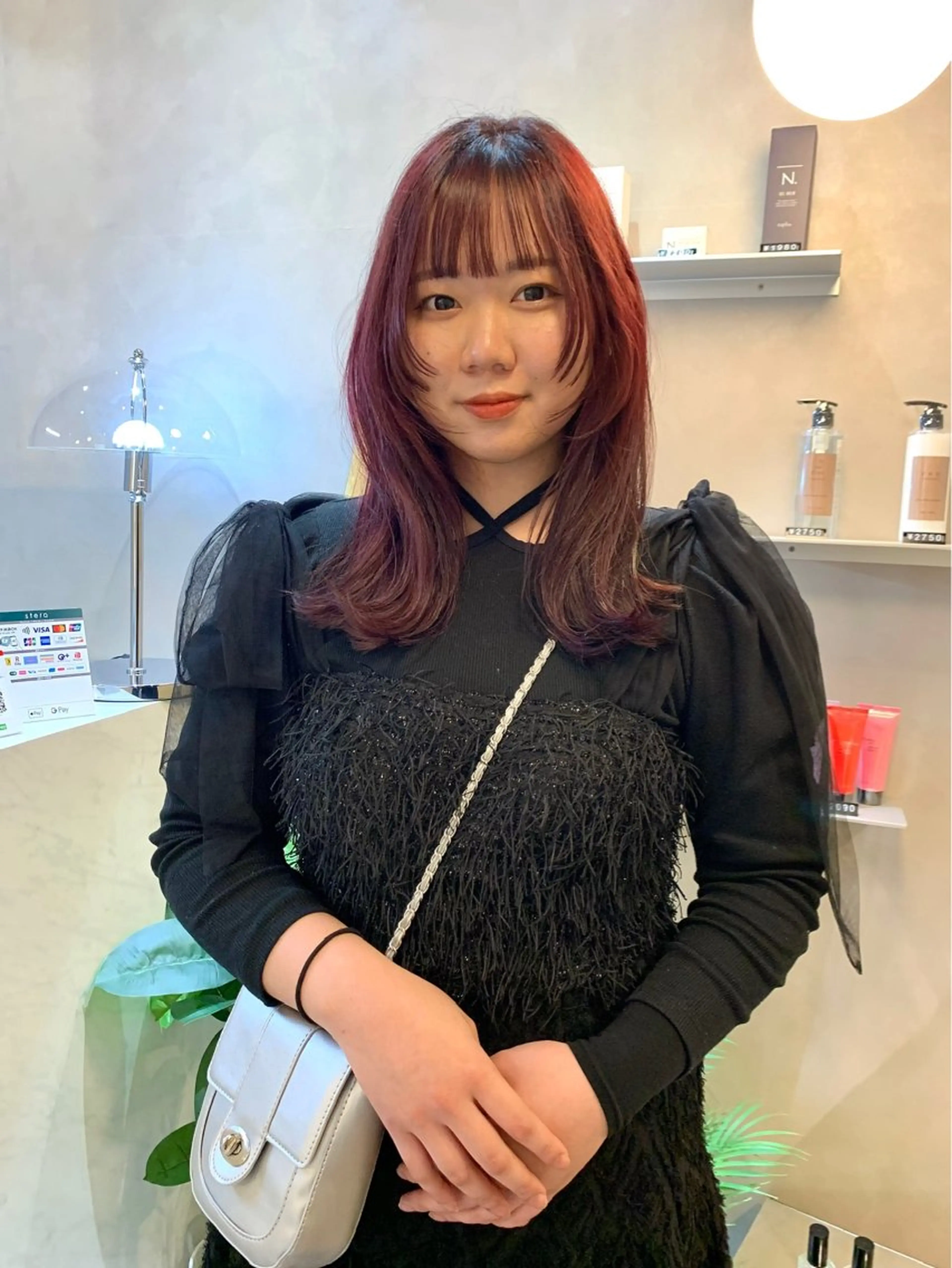 セミロング カラー ボルドーカラー ケアカラー レッドカラー ボブ 顔まわりレイヤー 韓国ヘア🇰🇷/ 顔周り/松田光里のヘアスタイル