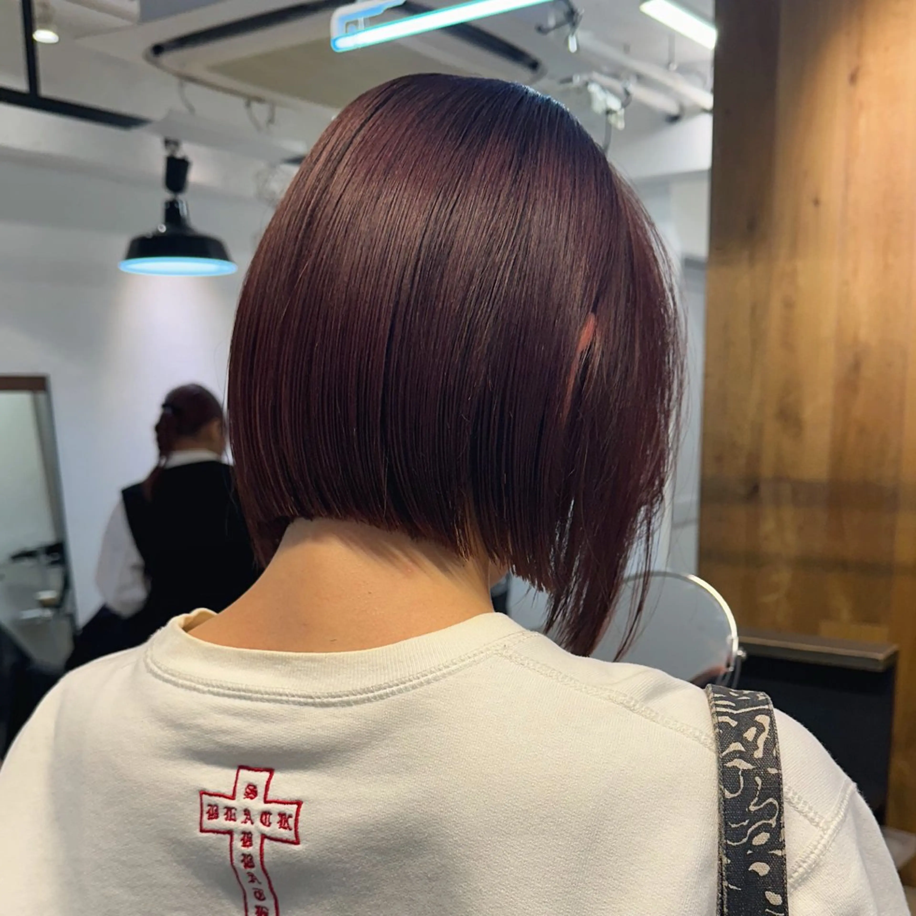 ショート カラー ブリーチ ボルドーカラー ハイトーンカラー ブリーチなしカラー ボブ カット ヘアカラー トリートメント REINA☁️透明感 カラー/ぷつっと♡のヘアスタイル