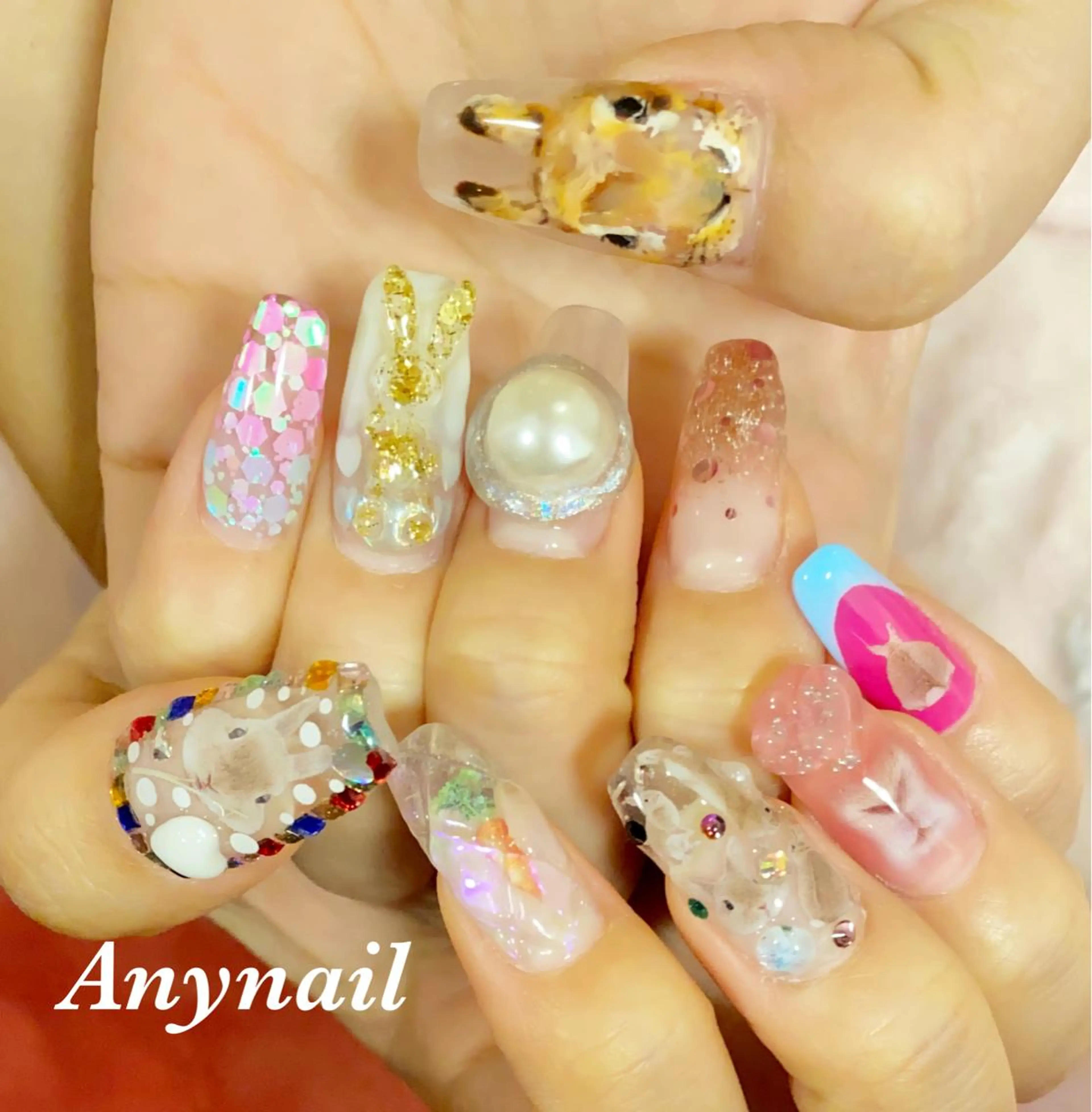 ネイル ブルー クリアネイル スカルプネイル ハンドネイル 岩澤 恵子のネイルデザイン