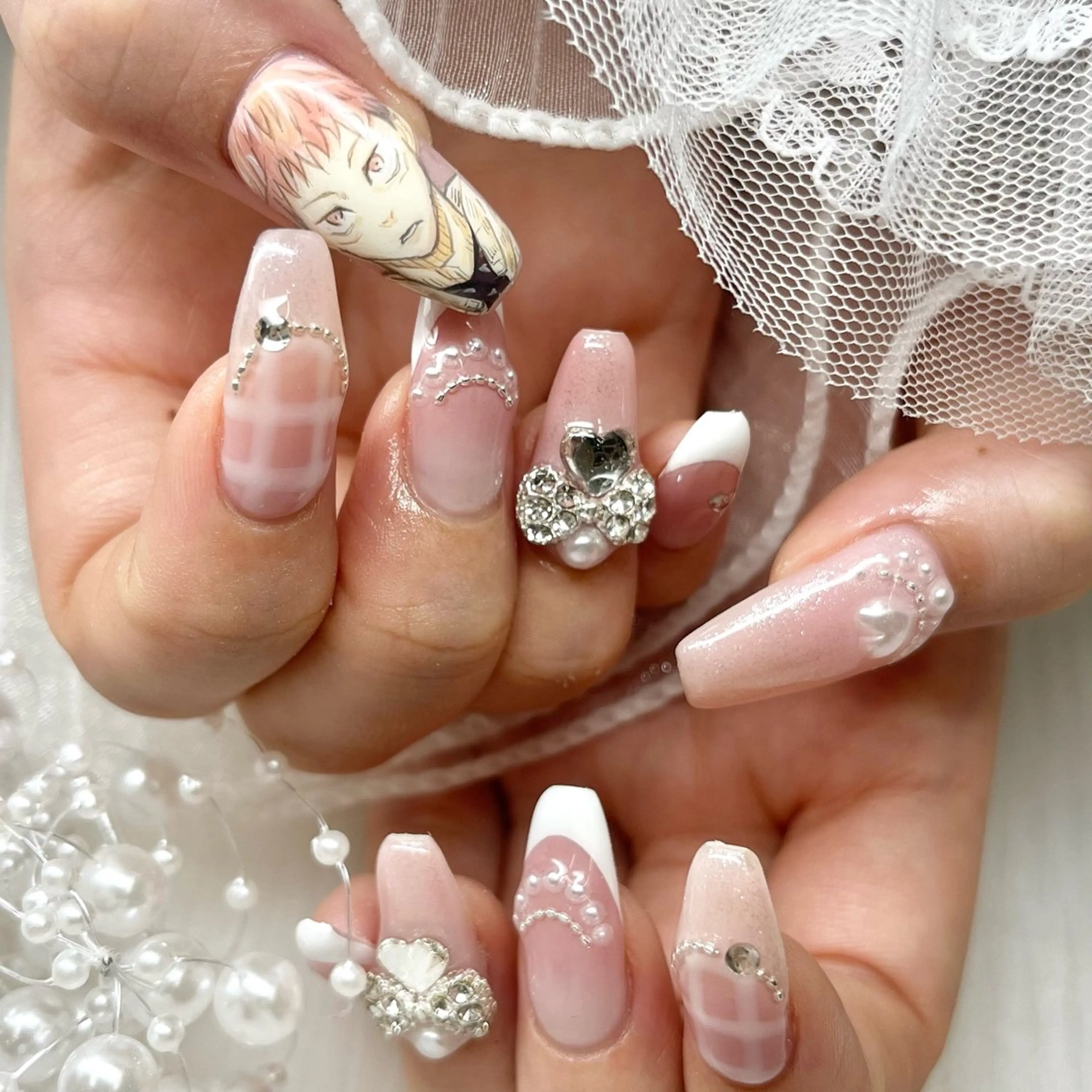 ネイル ハート リボン ハンドネイル 池袋痛ネイル Nok. 渡辺のネイルデザイン